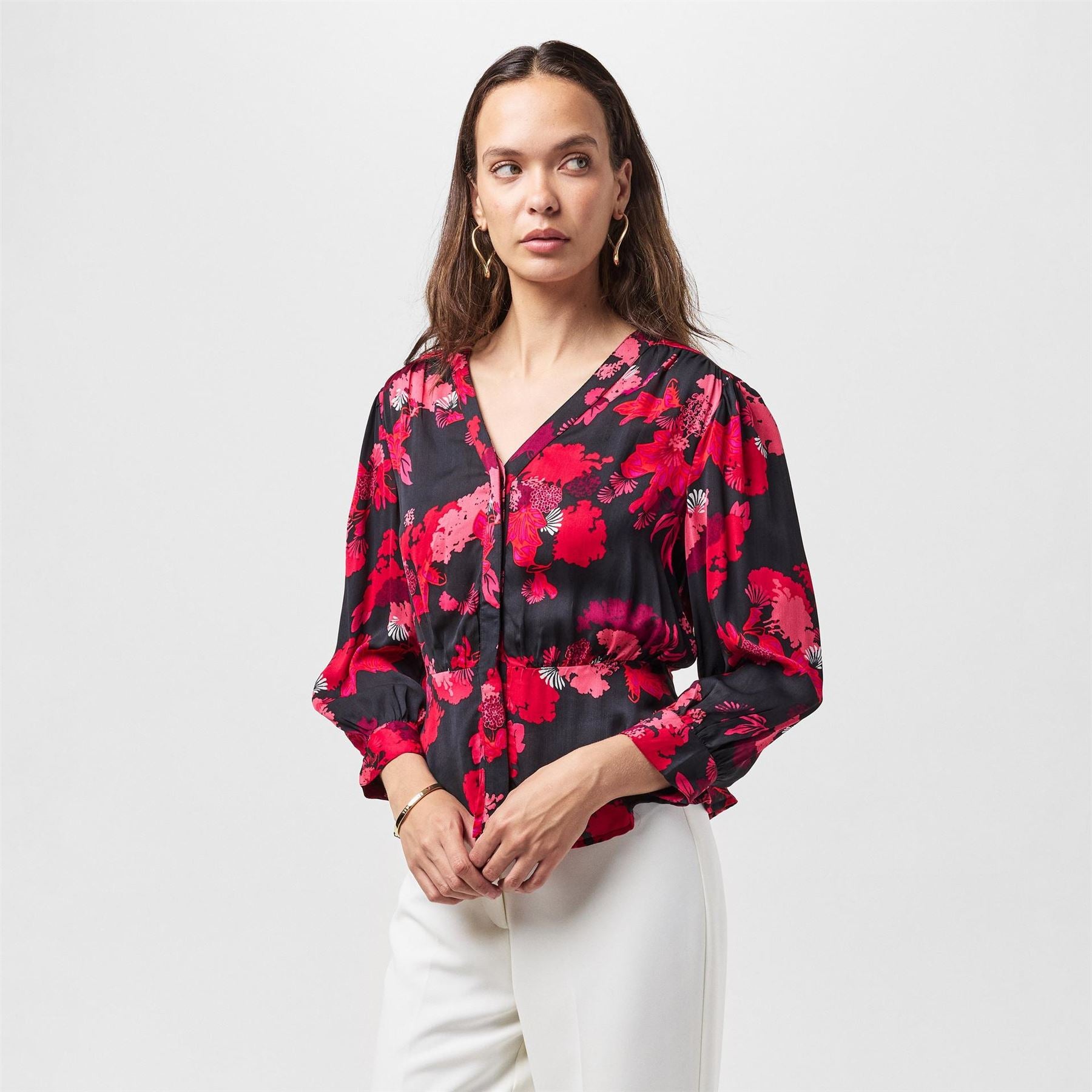 French Connection Chiara Balloon Sleeve Long Patterned Shirt
