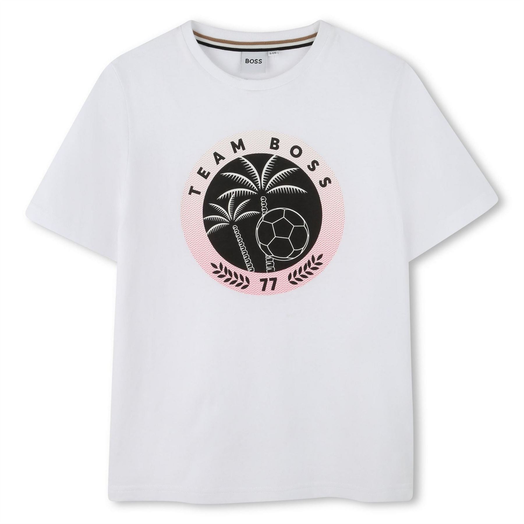 Boss Junior Football Font Logo Print T-Shirt