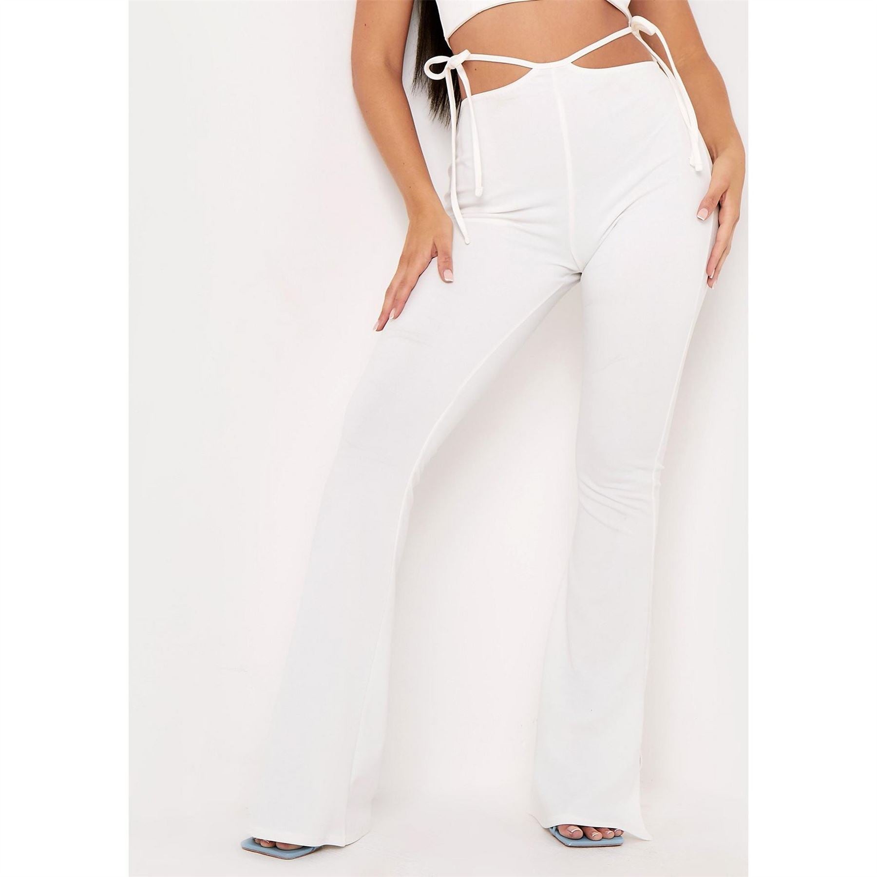 Missy Empire Side Strap Detail Cut Out Flared Trousers