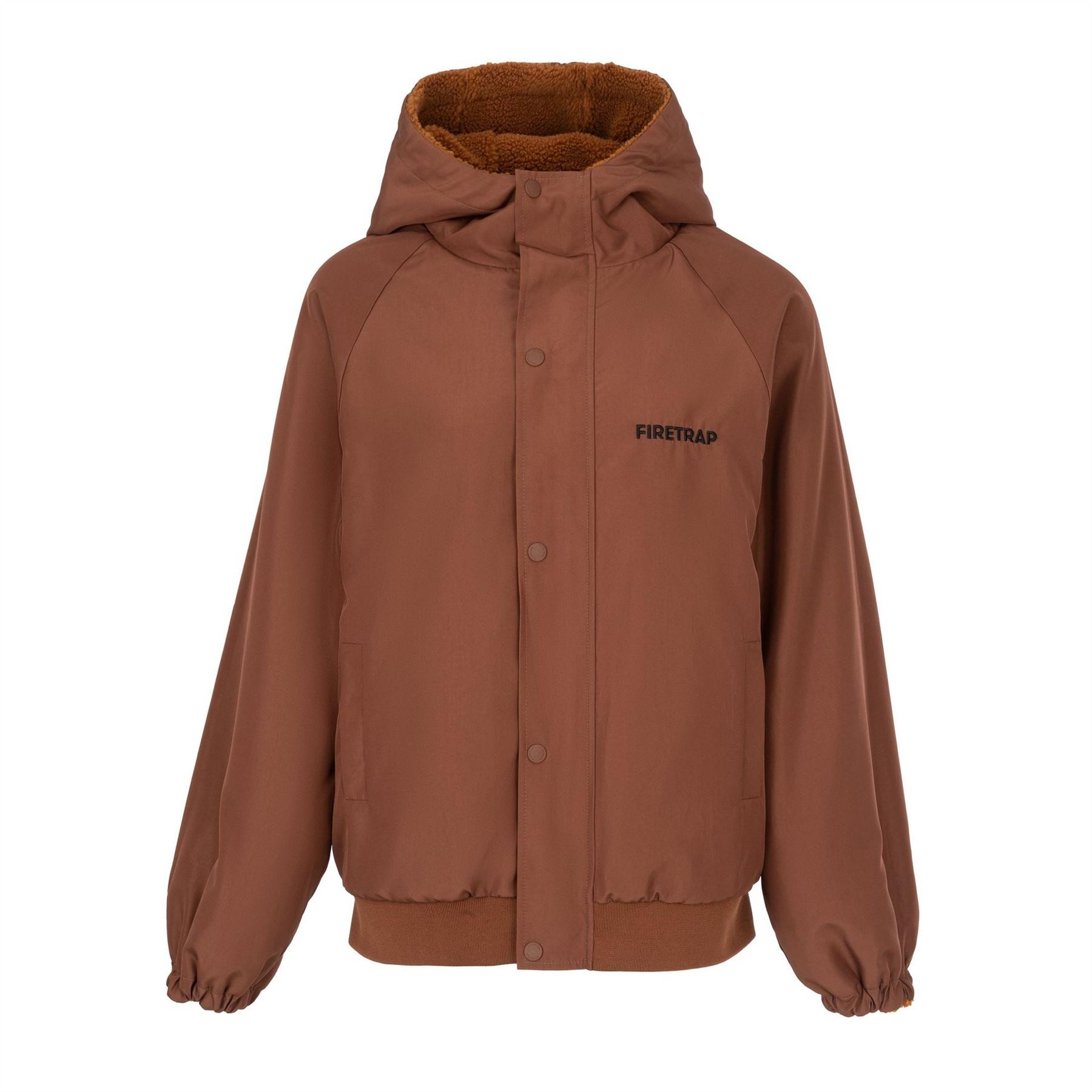 Firetrap Reversible Sherpa Fleece Hooded Full Zip Long Sleeve Teddy Coat