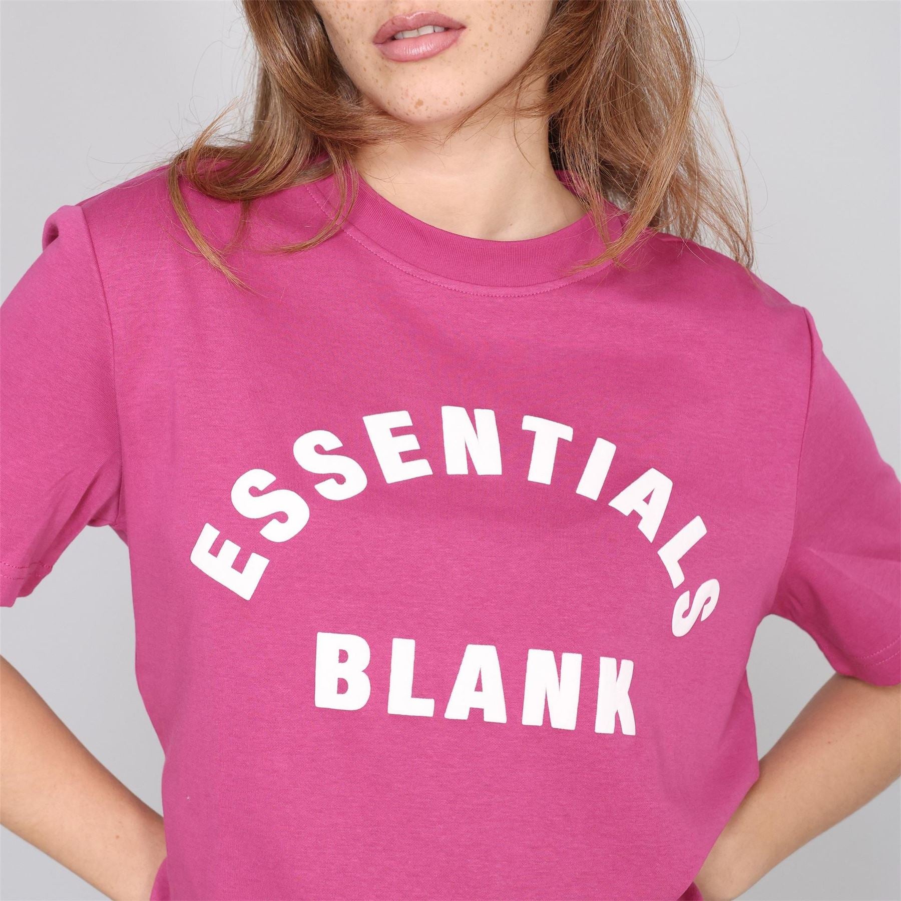 Blank Essentials Lettering Crew Neck Ribbed Collar Short Sleeve Boyfriend T-Shirt