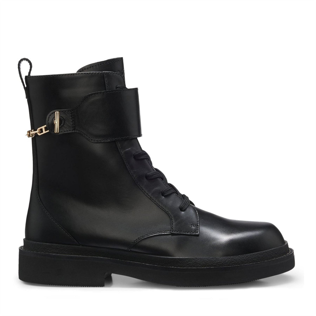 Boss Leather Ankle Boots With Gold Tonne Buckle Hardware (eleri)