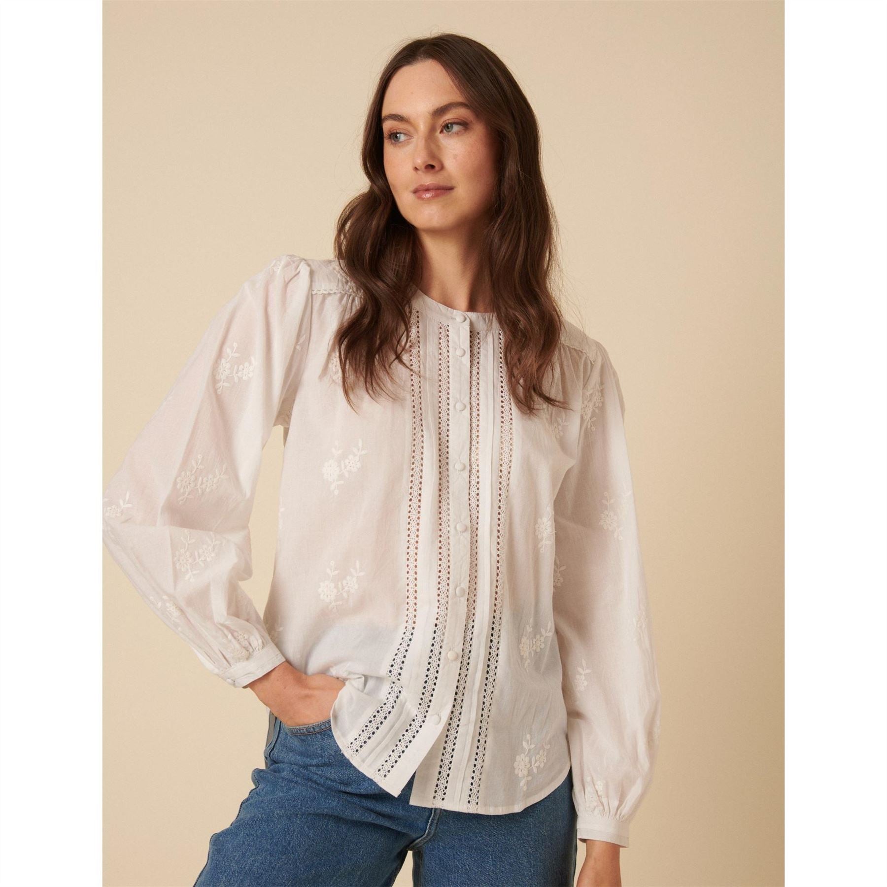 Nobodys Child Floral Embroidered Broderie Anglaise Long Sleeve Blouse