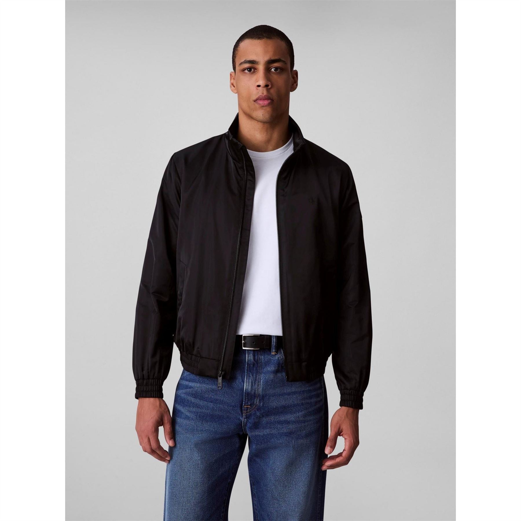 Calvin Klein Jeans Solid Patterned Zip Neck Ribbed Cuff Harrington Jacket