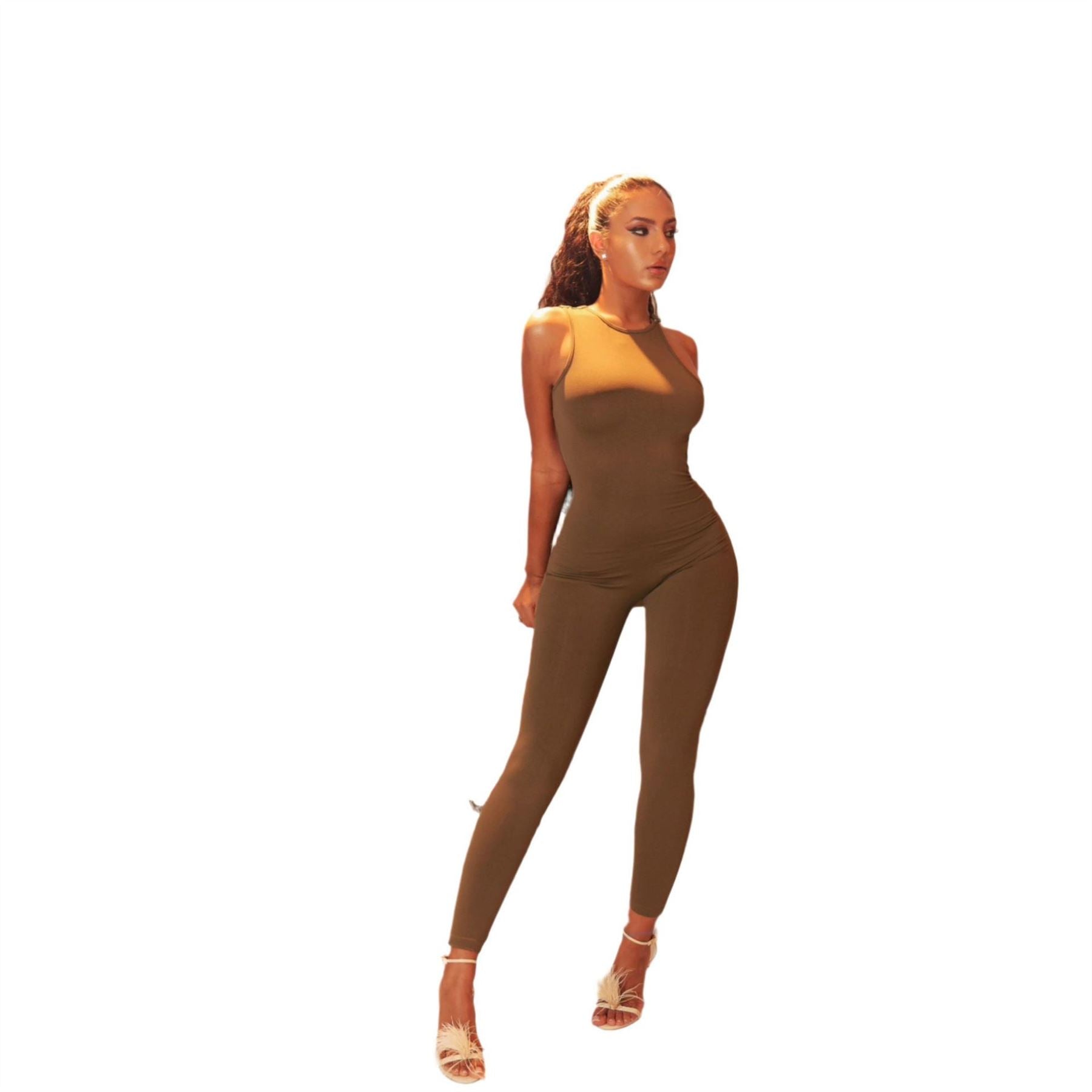Honeyz High Neck Solid Patterned Sleeveless Jumpsuit