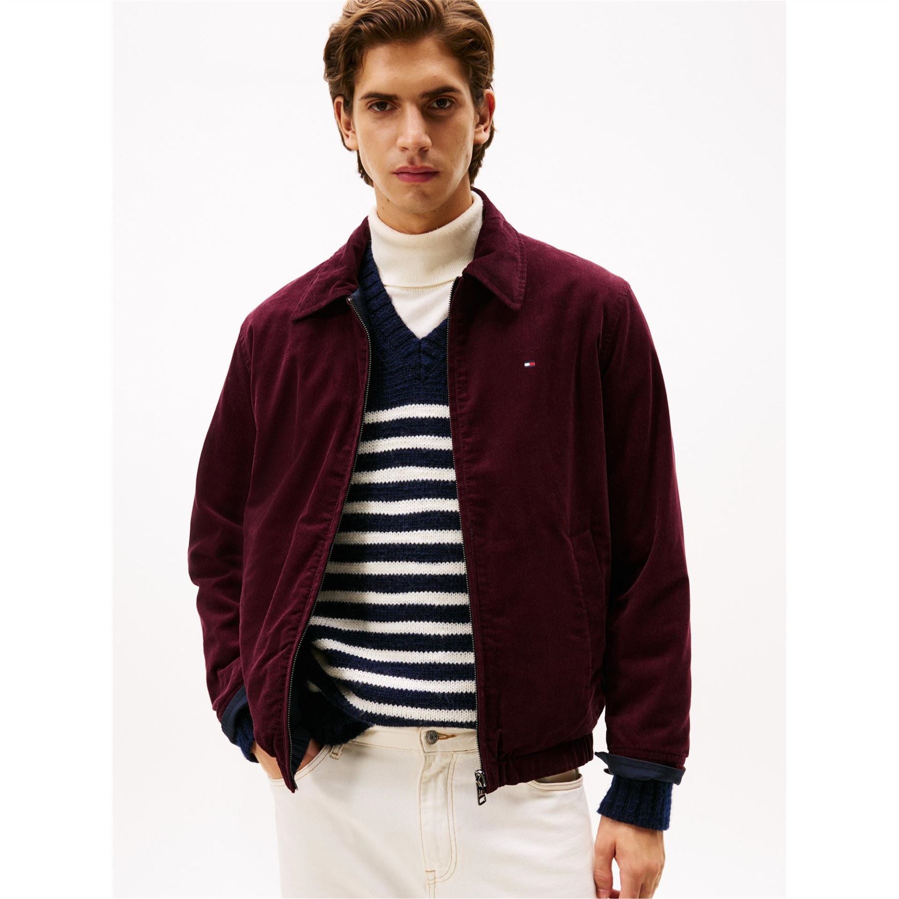 Tommy Hilfiger Reversible Solid Patterned Harrington Jacket with Front Pocket
