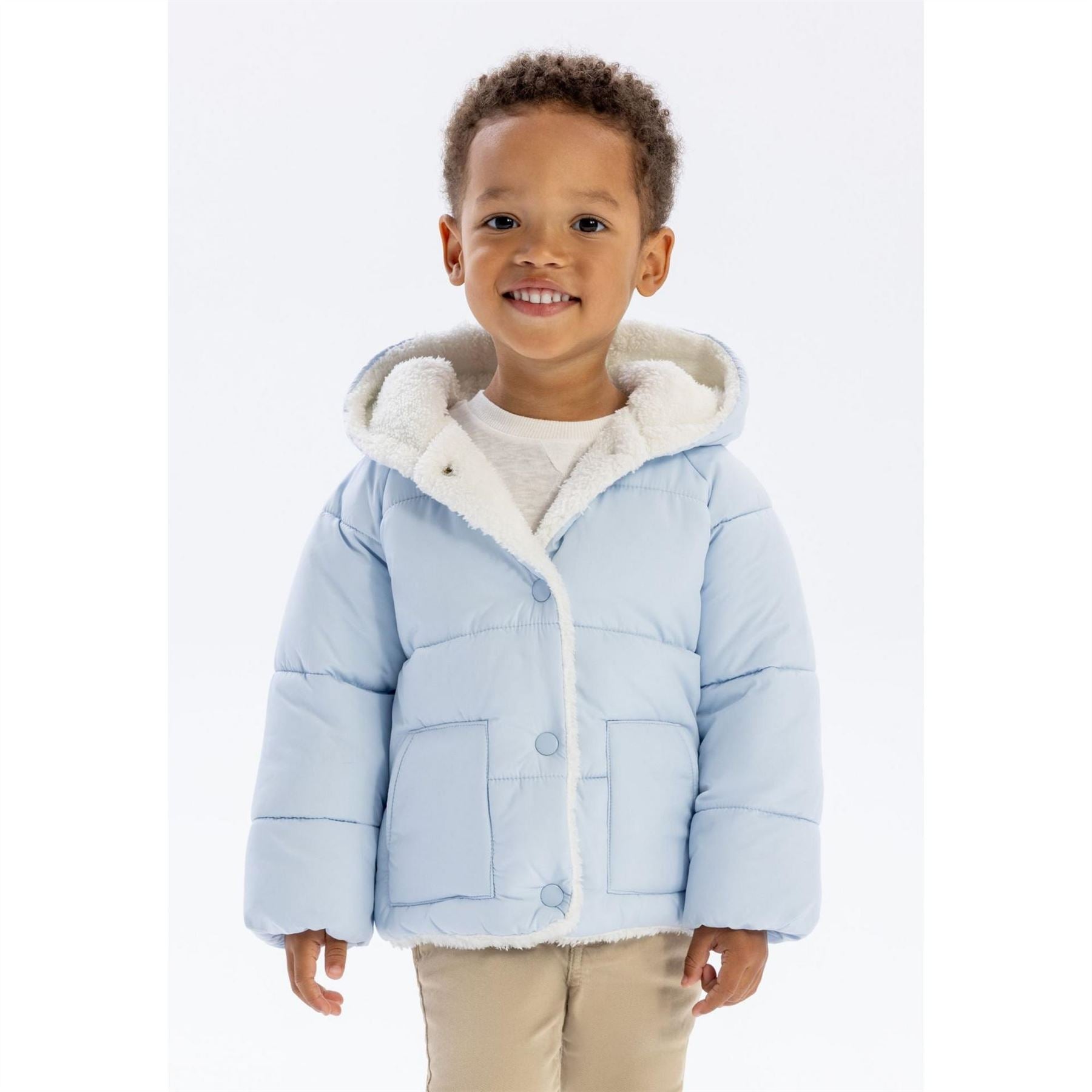 Minoti Baby Unisex Padded Jacket With Faux Fur Trim Light Blue