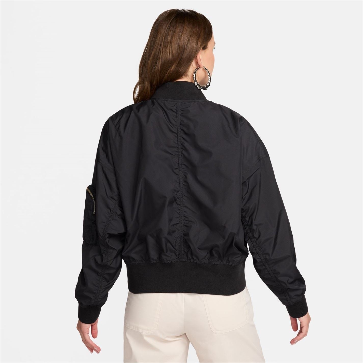 Nike Womens Essential Solid Patterned Bomber Jacket with Zipped Pocket