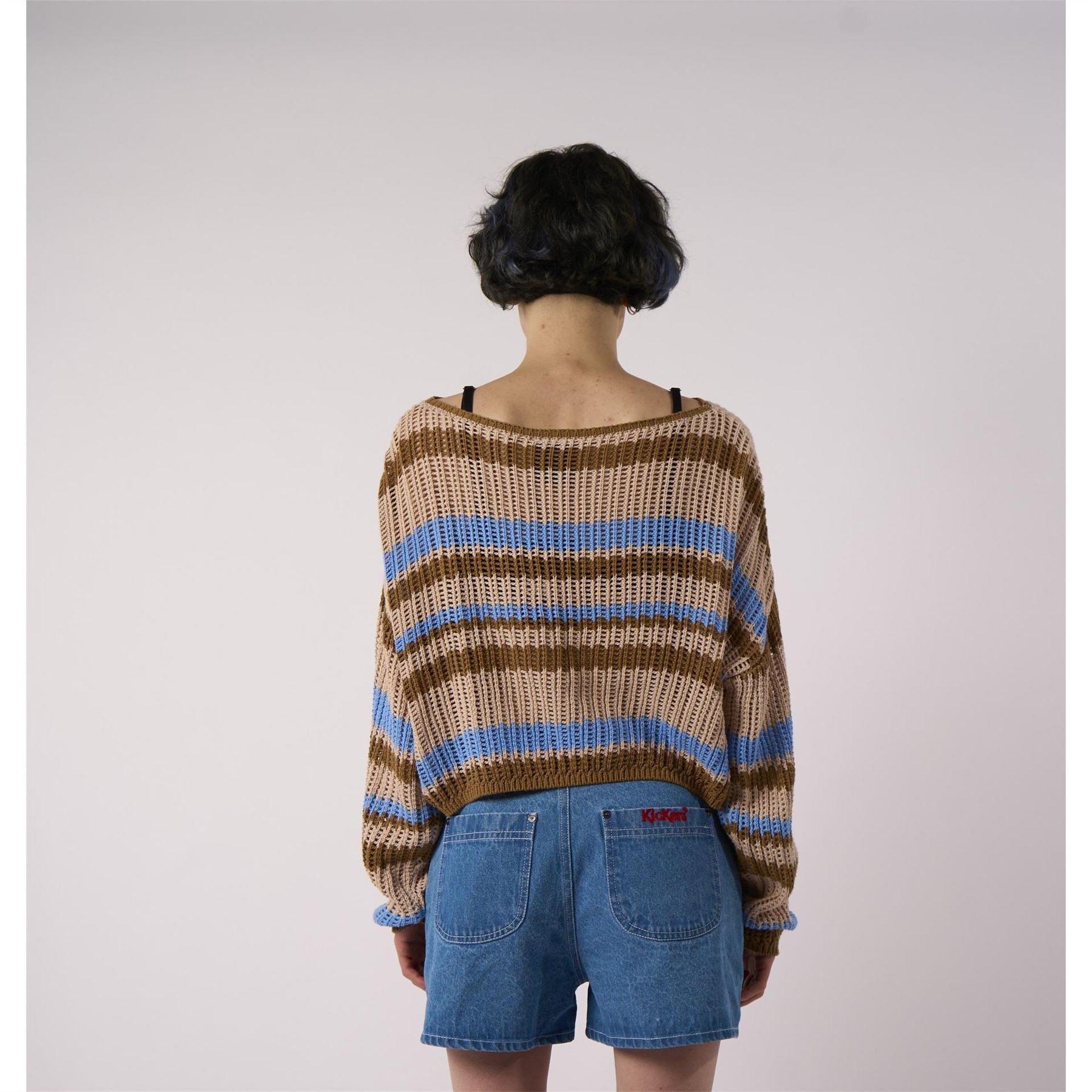 Kickers Loose Striped Cotton Knit Boat Neck Crew Neck Jumper