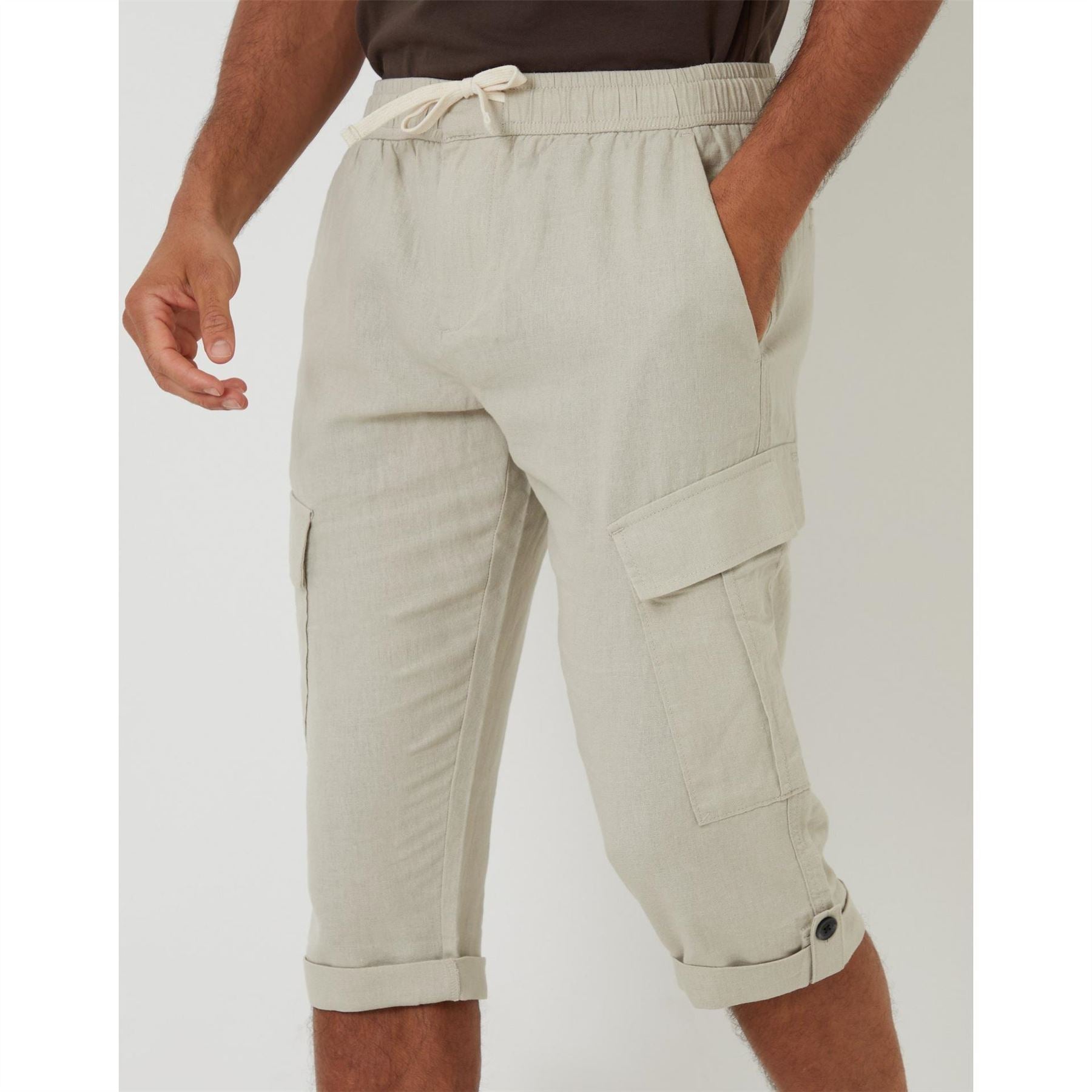 Threadbare Memphis Linen Cargo Pants Solid Patterned