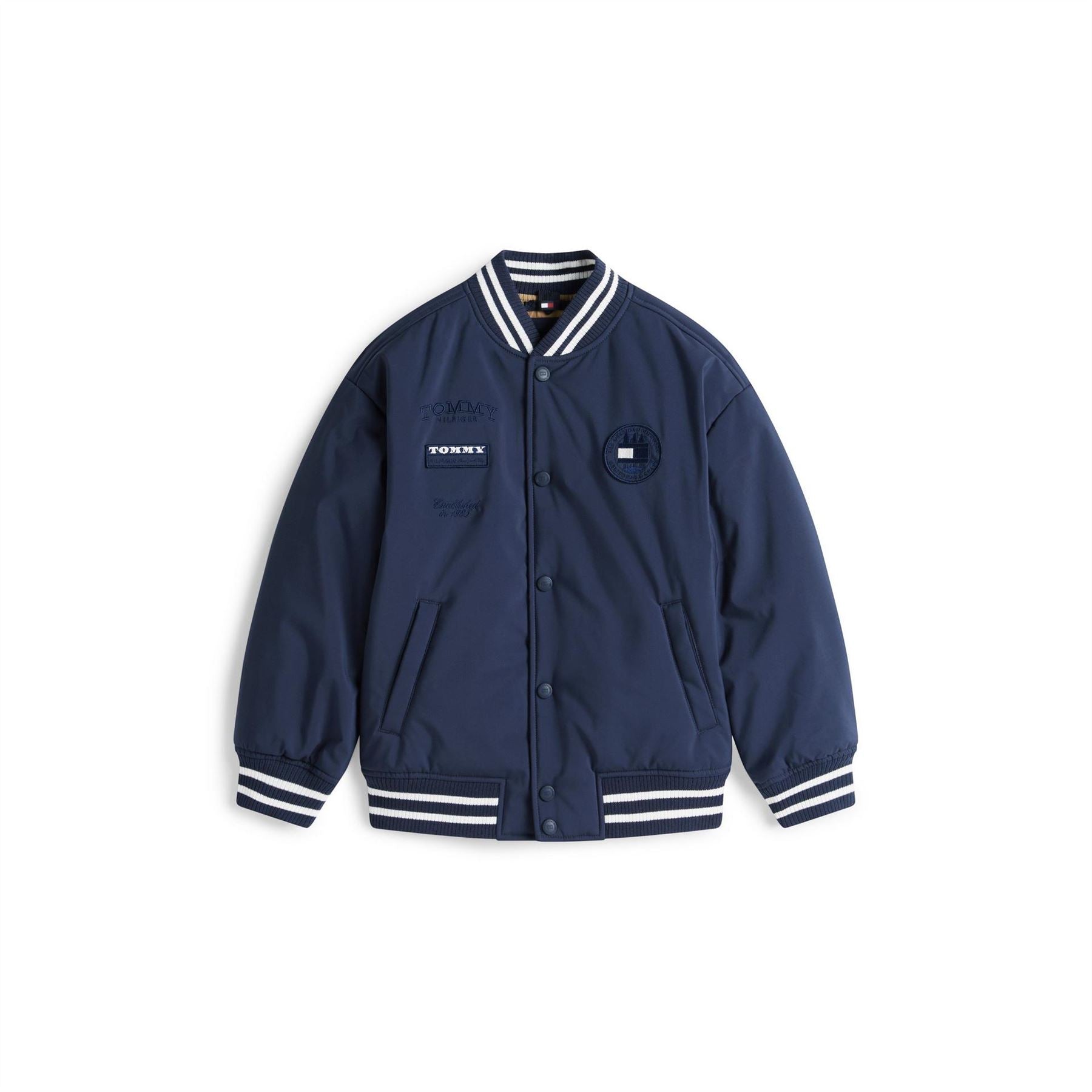 Tommy Hilfiger Bold Logo Snap Button Bomber Jacket with Ribbed Cuff