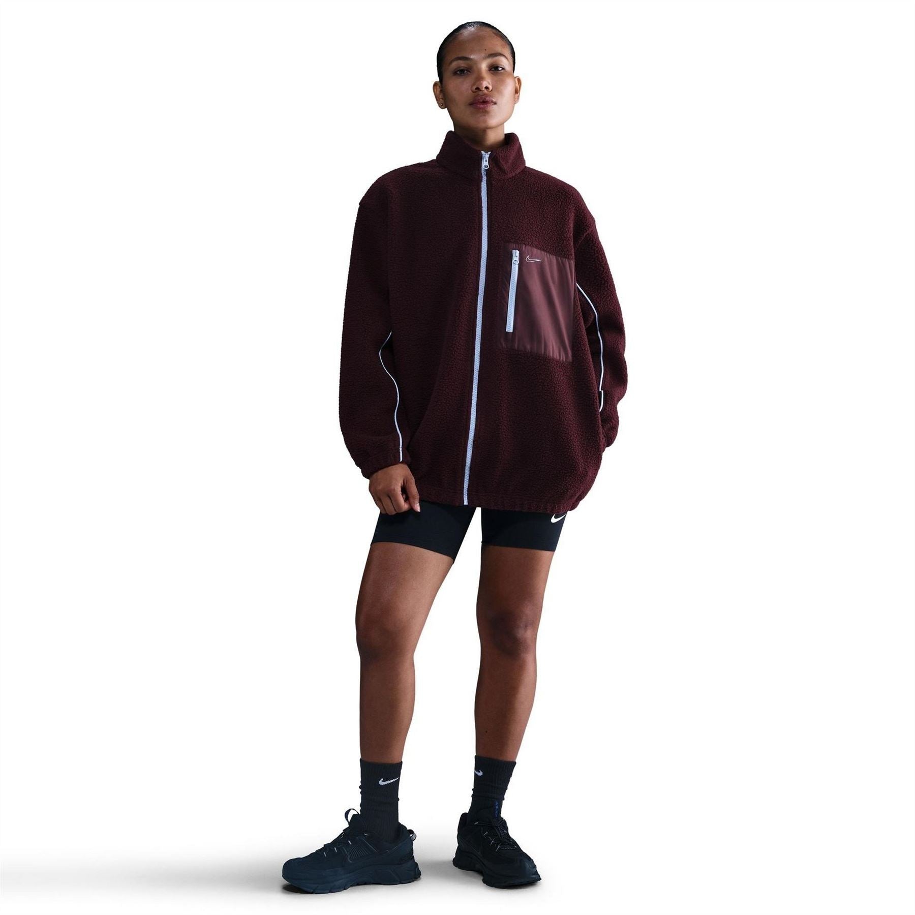 Nike Sherpa Lettering High Neck Long Sleeve Sweatshirt