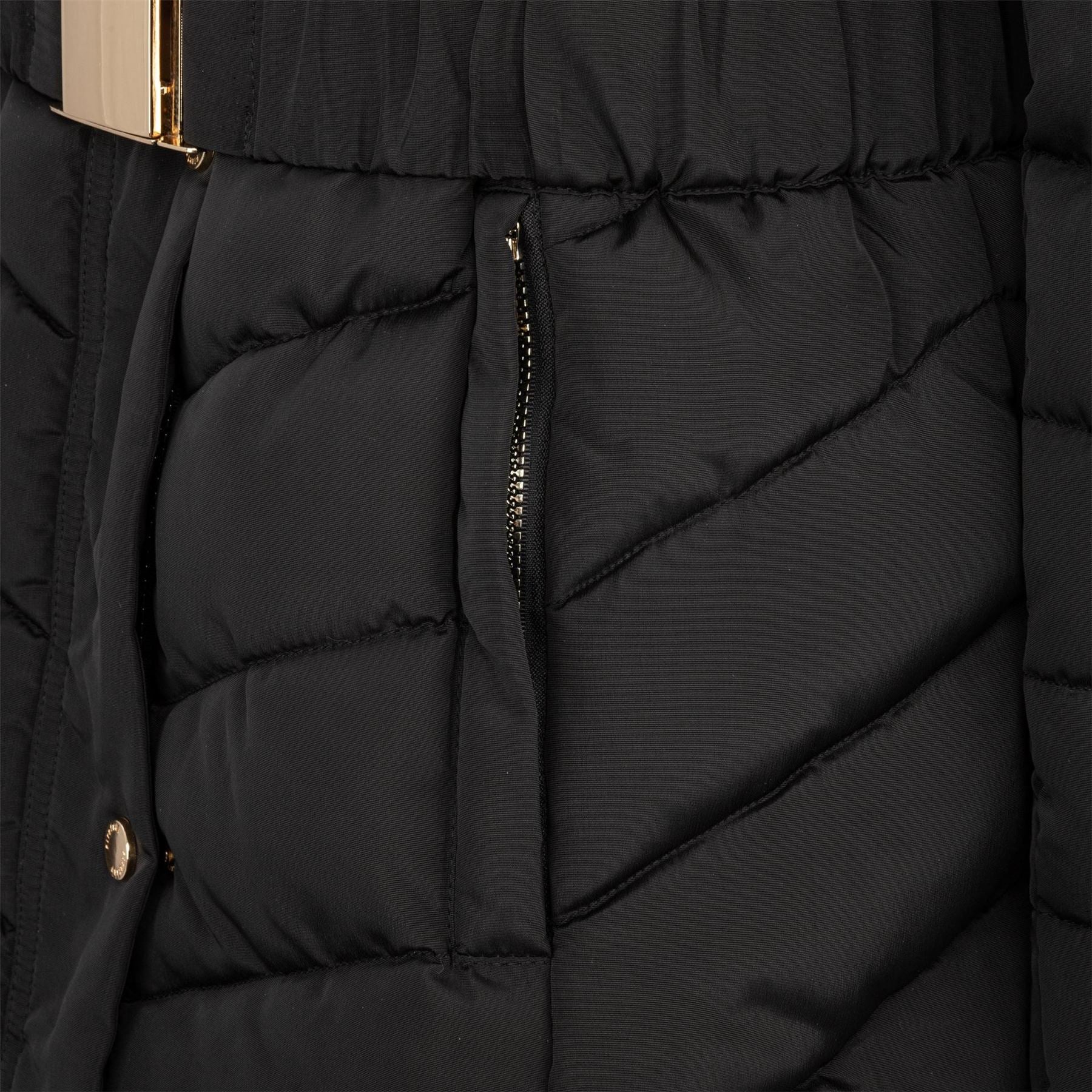 Firetrap Womens Solid Patterned Hooded Ribbed Cuff Zipped Pocket Puffer Coat