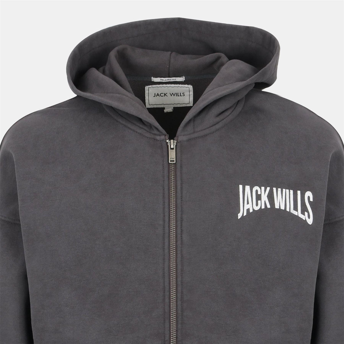 Jack Wills Hooded Neck Ribbed Cuff Full Zipper Logo Print Sweat Jacket