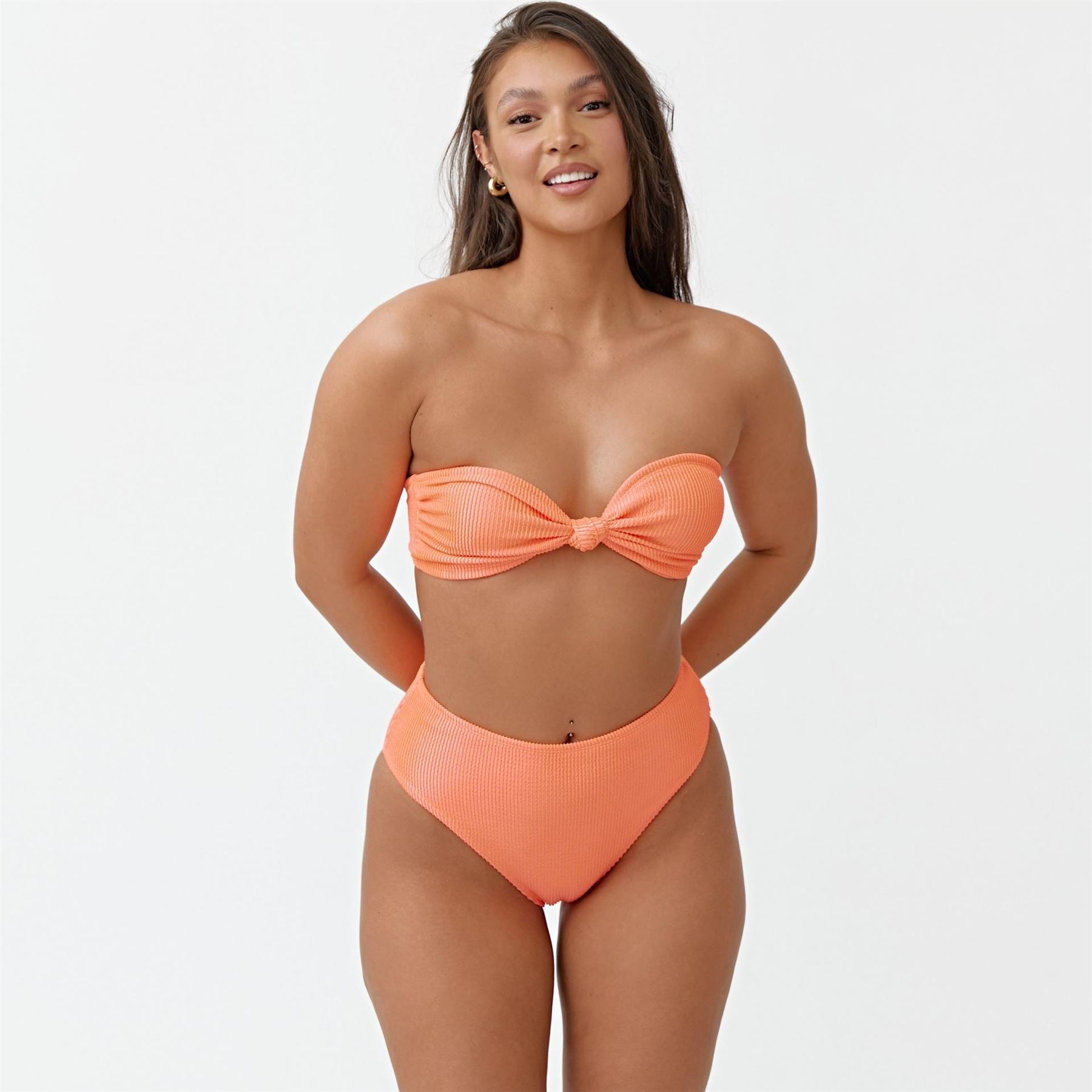 Be You Textured High Waisted Bikini Bottoms