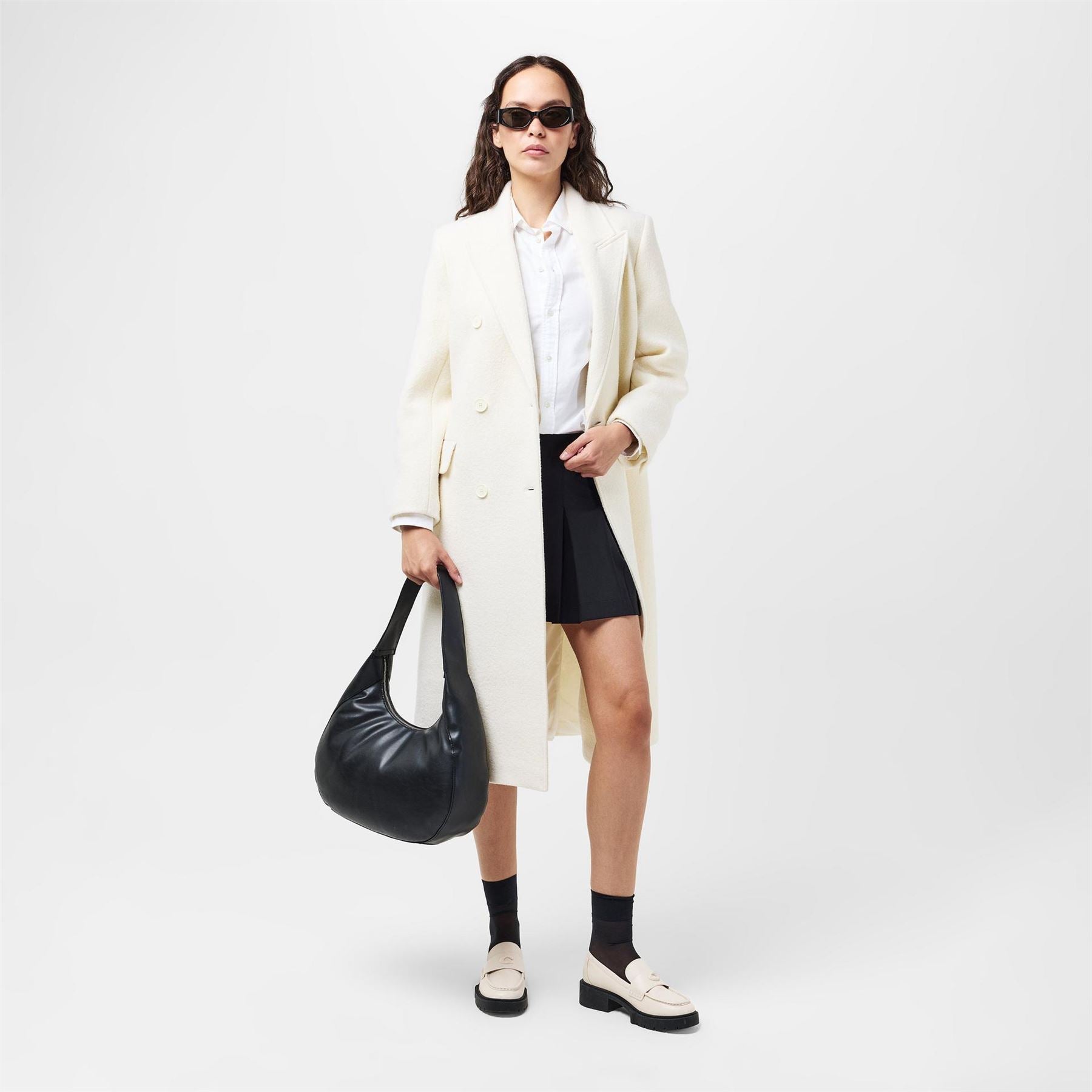 Lacoste Solid Patterned Double Button Lapel Collared Over Coat