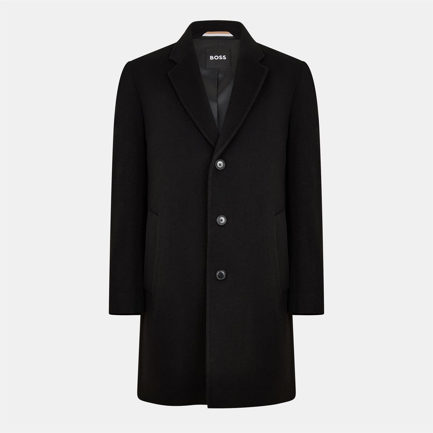 Boss Hyde Solid Patterned Notch Collared Flap Pocket Over Coat