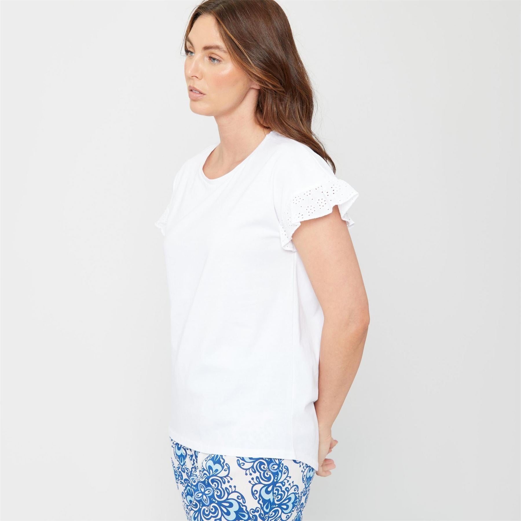 Be You Broiderie Sleeve Crew Neck T-Shirt