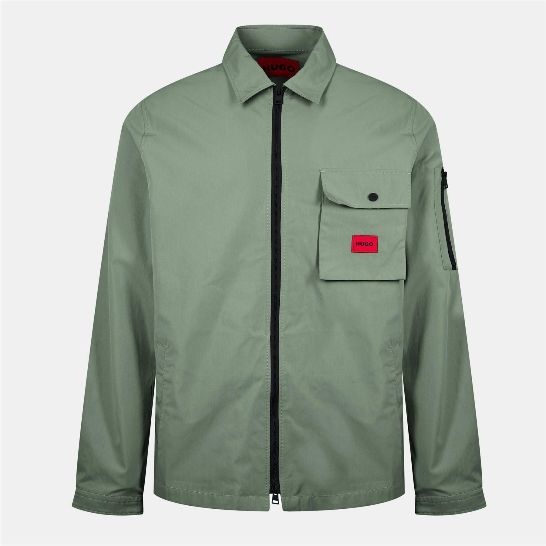 Hugo HUGO Emmond Cotton Long Sleeve Zip Overshirt   Contemporary Design with Logo Detail