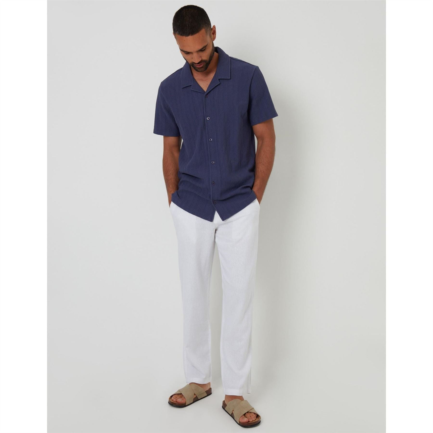 Threadbare Linen Solid Patterned Straight Trousers