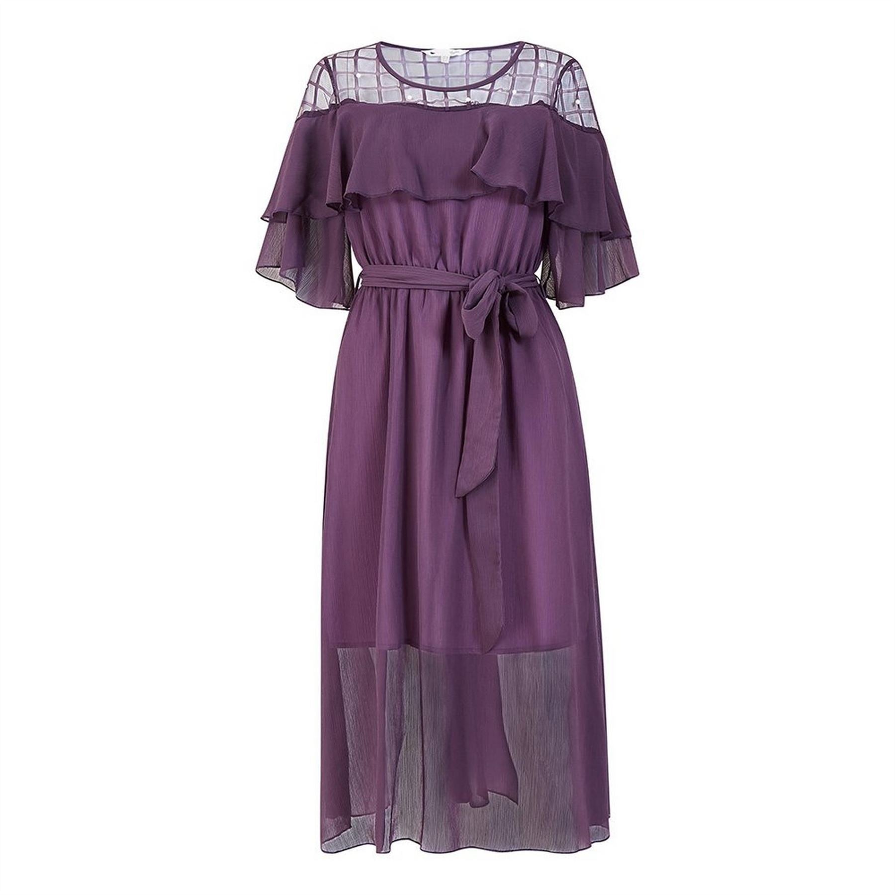 Yumi Frill Midi Dress In Purple