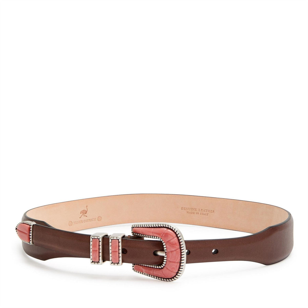 Silver Ostrich Colour Calf Leather Belt