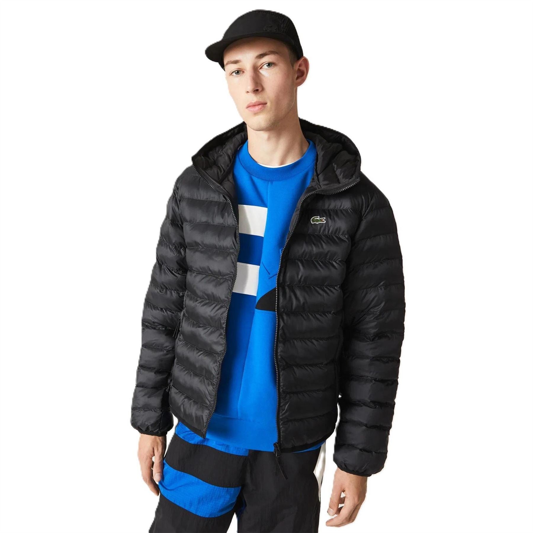 Lacoste Solid Patterned Hooded Quilted Puffer Jacket
