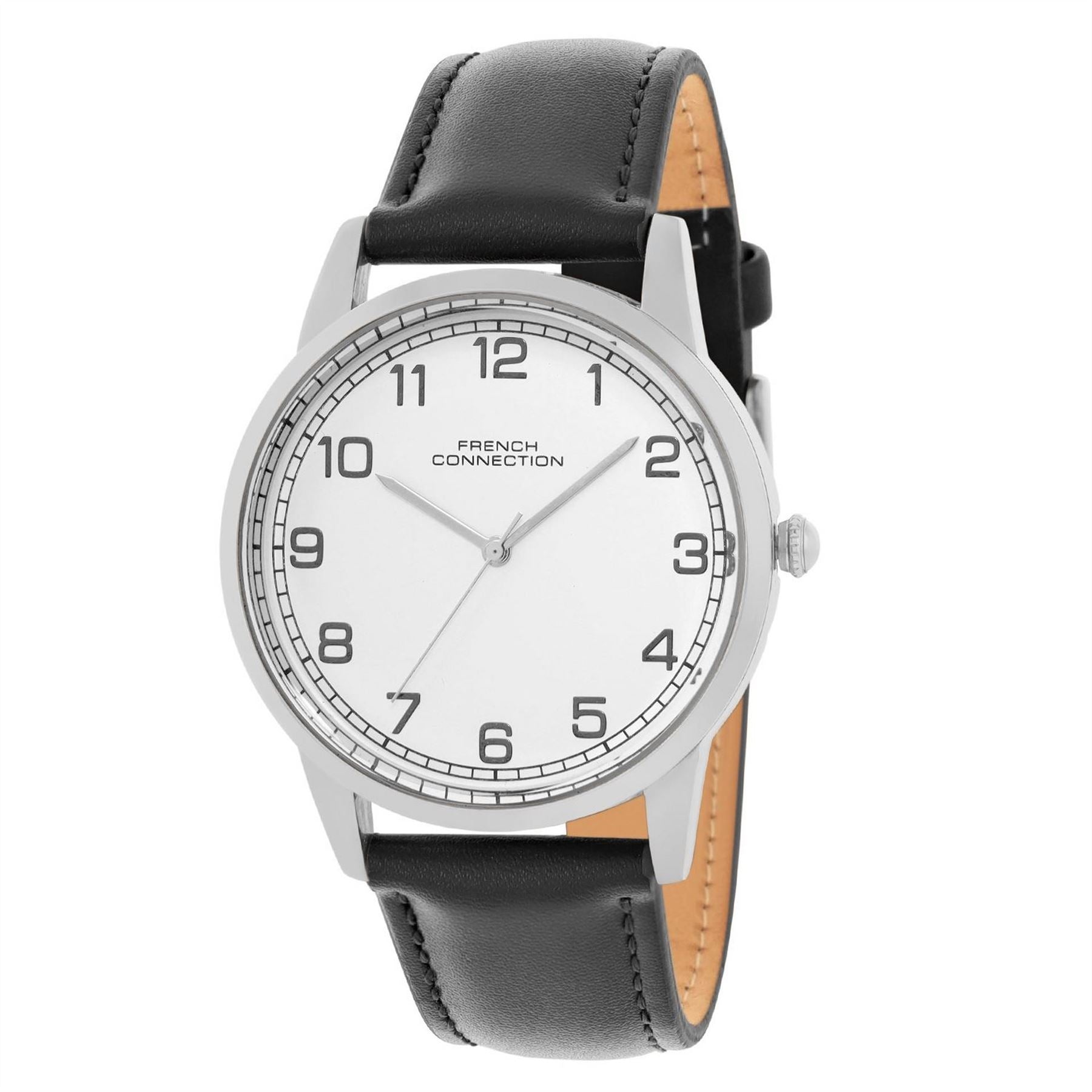 French Connection Connection Rose Case Round Shape Black Strap Quartz Watch