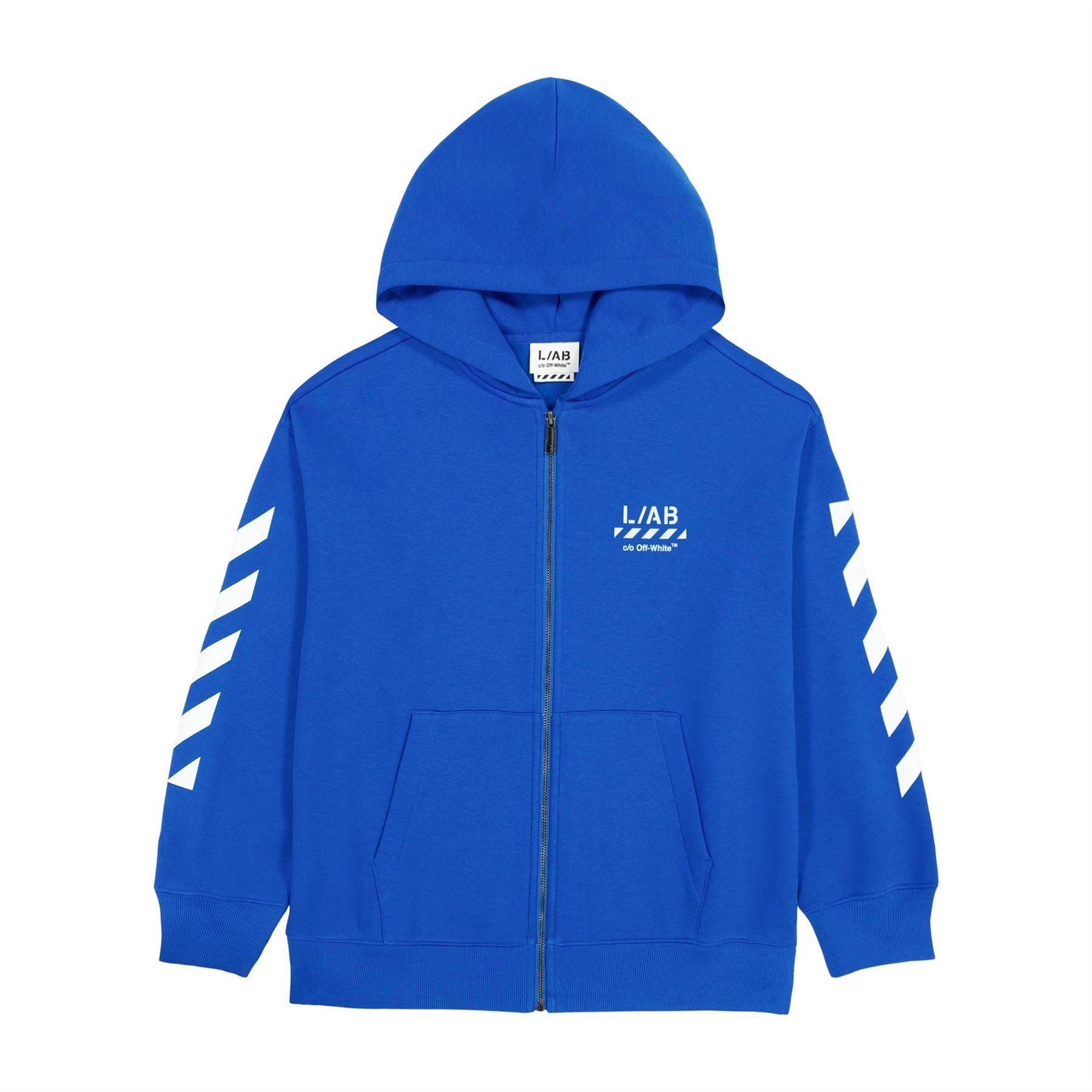 L AB Off White Small Logo Full Zip Teddy Fleece Hoodie