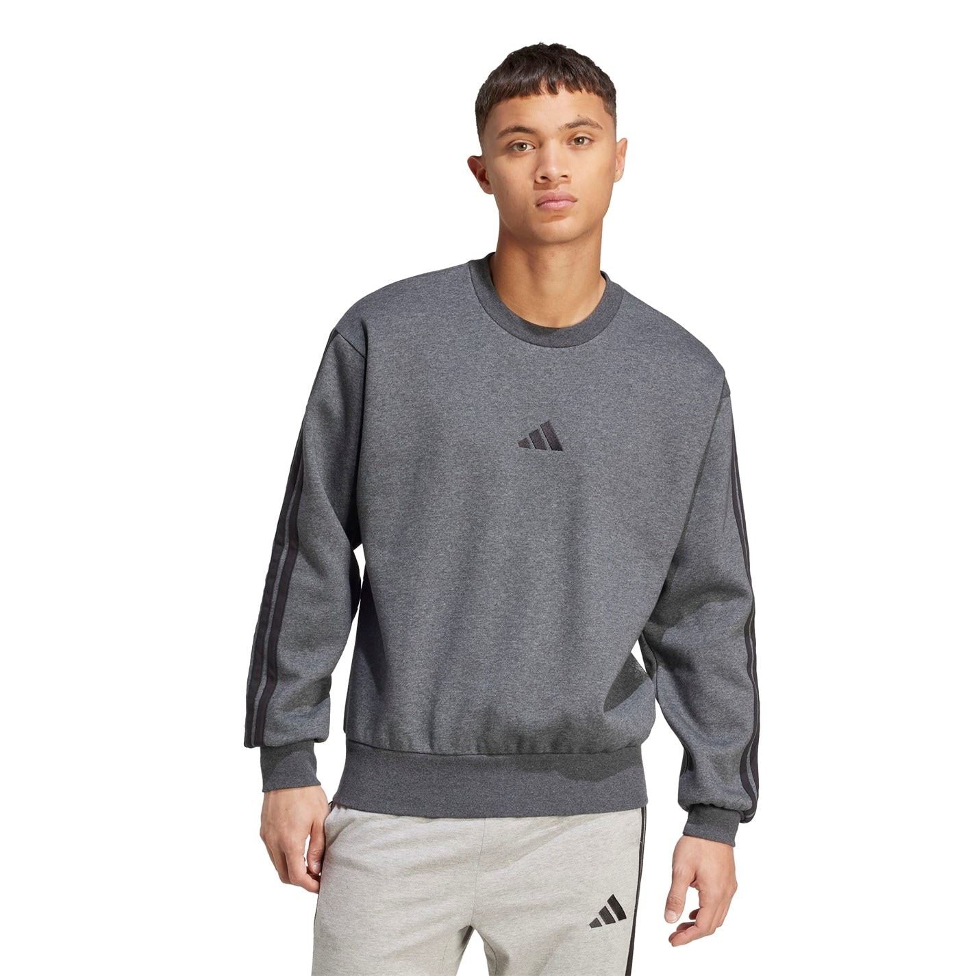adidas Mens Essentials Crew 3 Stripes Pullover Sweatshirt