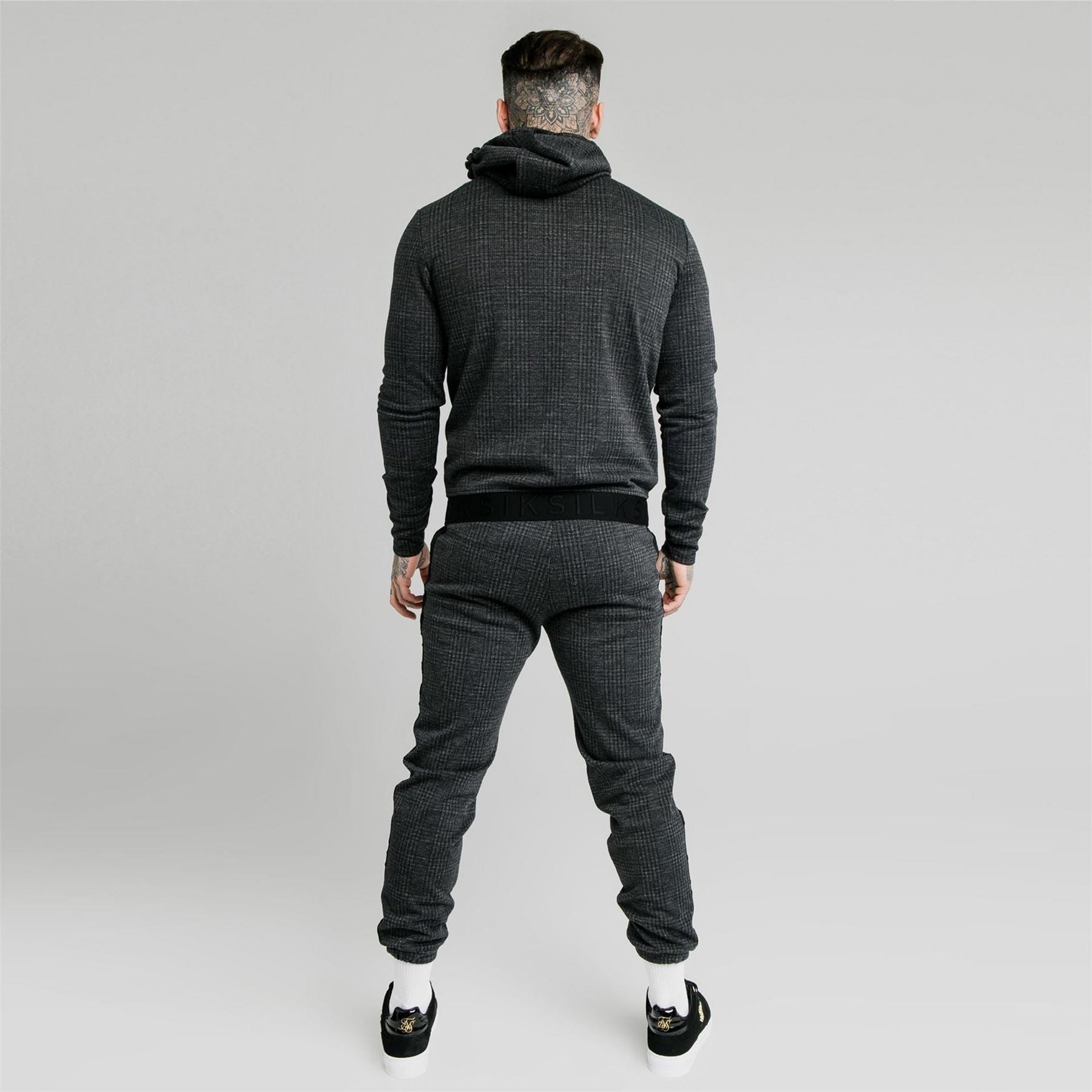 SikSilk Tonal Check Closed Hem Fleece Joggers