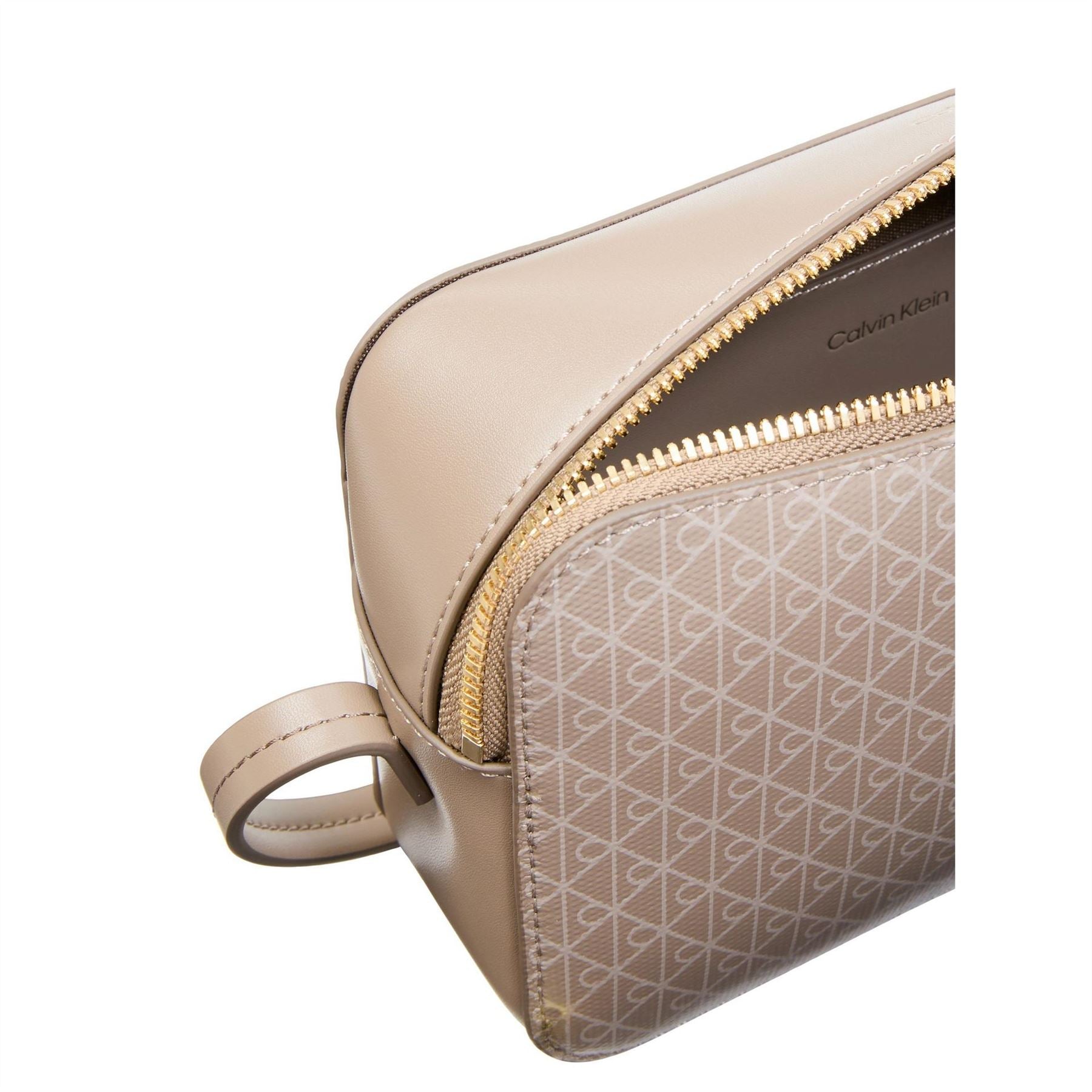 Calvin Klein AOP Camera Monogram Gold Tone Sling Bag