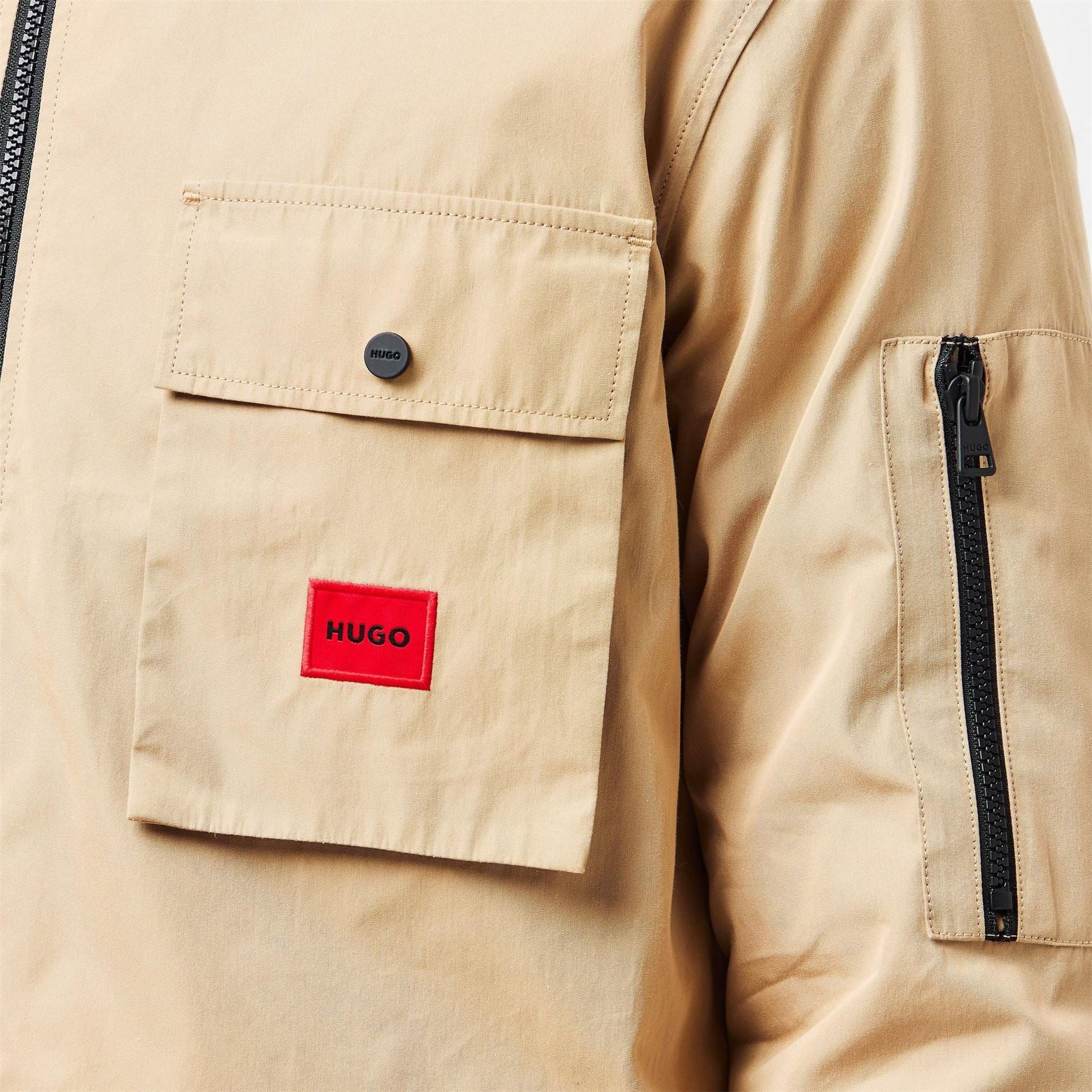 Hugo HUGO Emmond Cotton Long Sleeve Zip Overshirt   Contemporary Design with Logo Detail