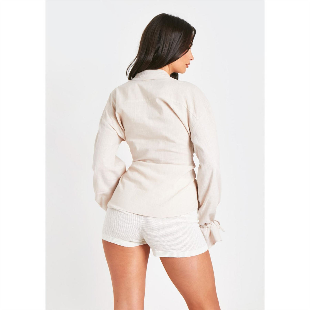 Missy Empire Beige Linen Tie FronT-Shirt