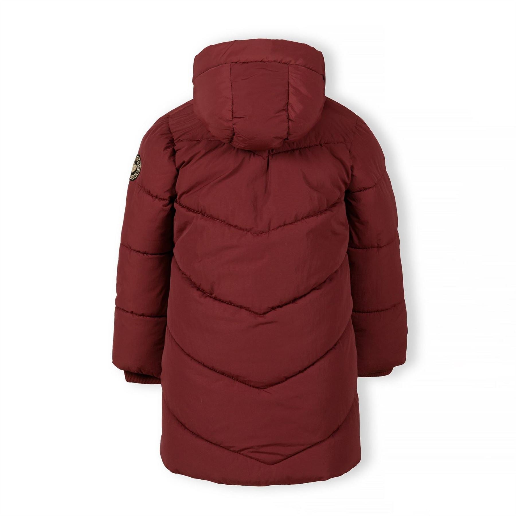 Minoti Girls Long Quilted Winter Jacket Zip Press Studs Burgundy
