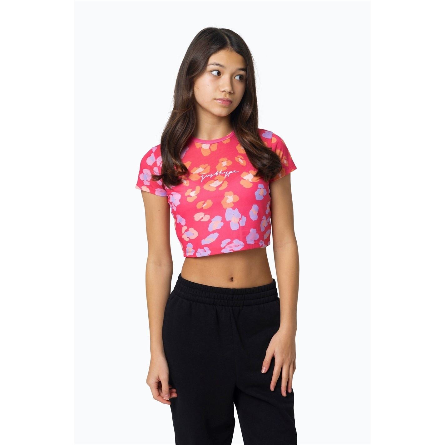 Hype Leopard Cropped Crew Neck T-Shirt