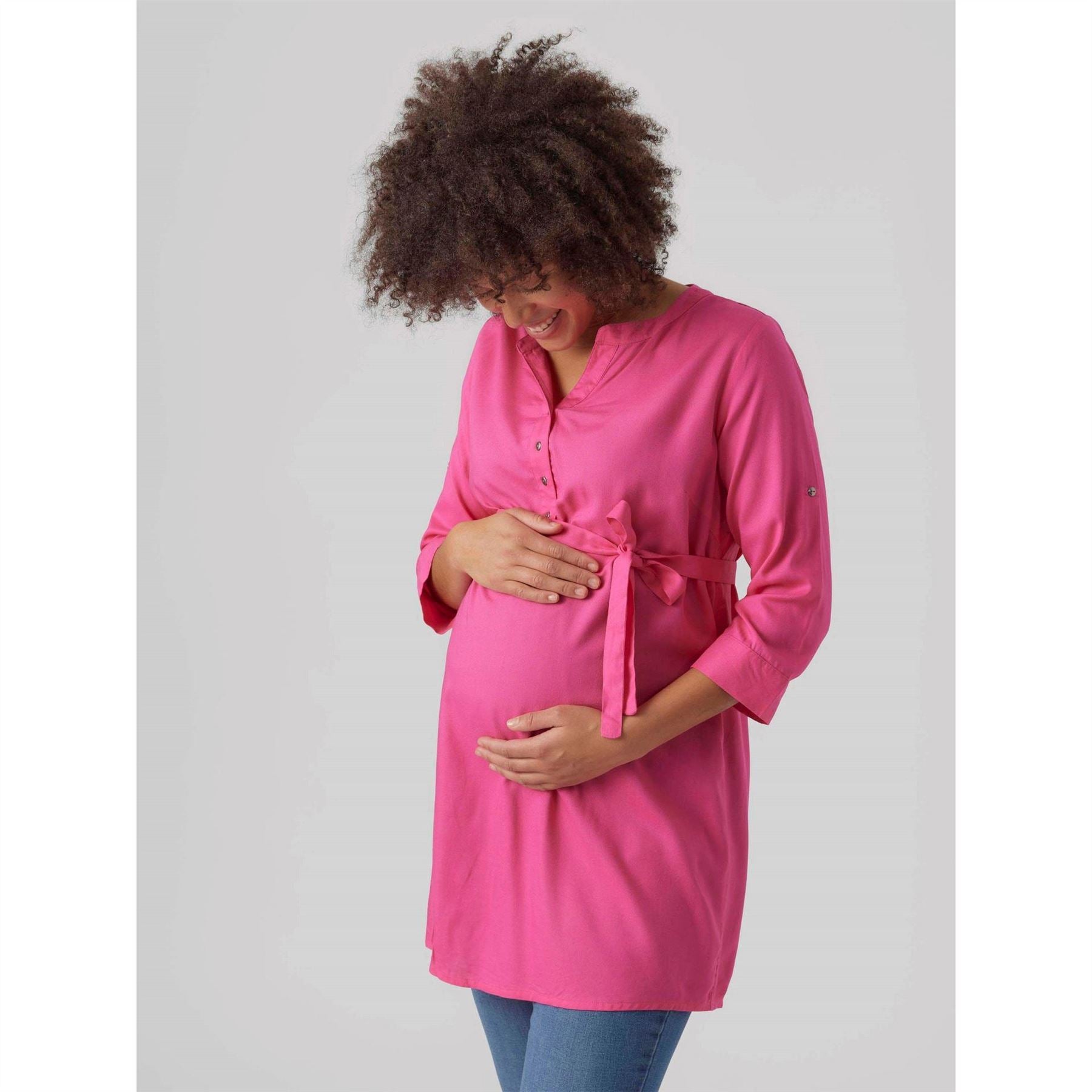 Mamalicious Mlmercy Notched Neck Band Collar Three Quarter Sleeve Tunic