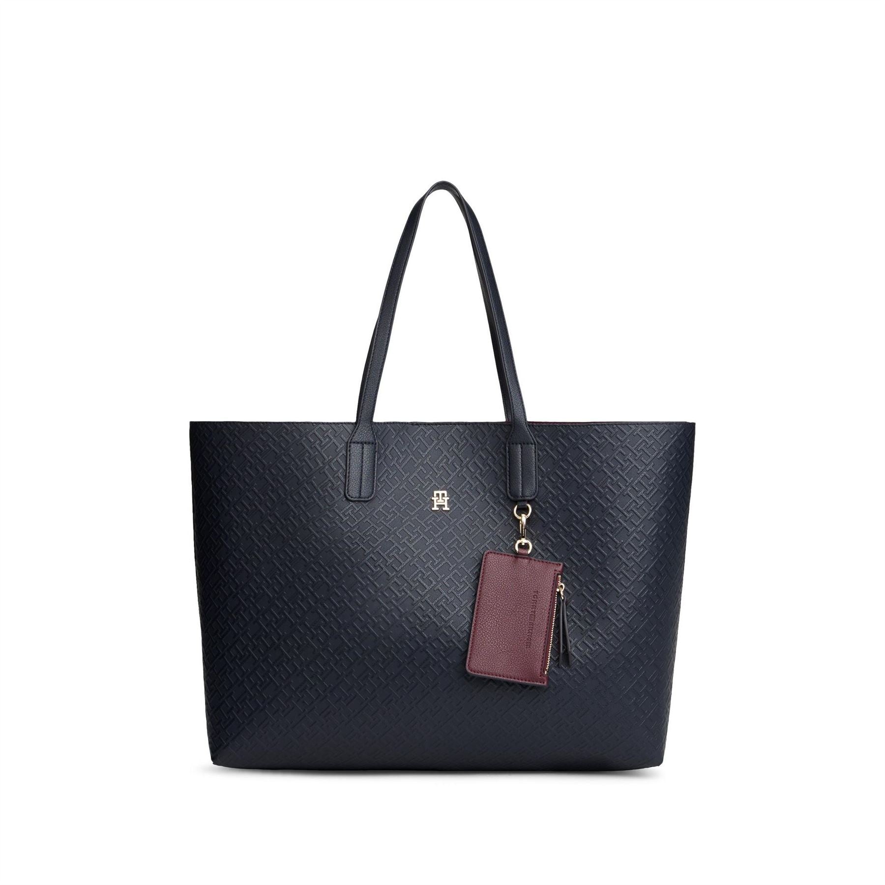 Tommy Hilfiger Solid Patterned Icon Tote with Gold Tone Hardware