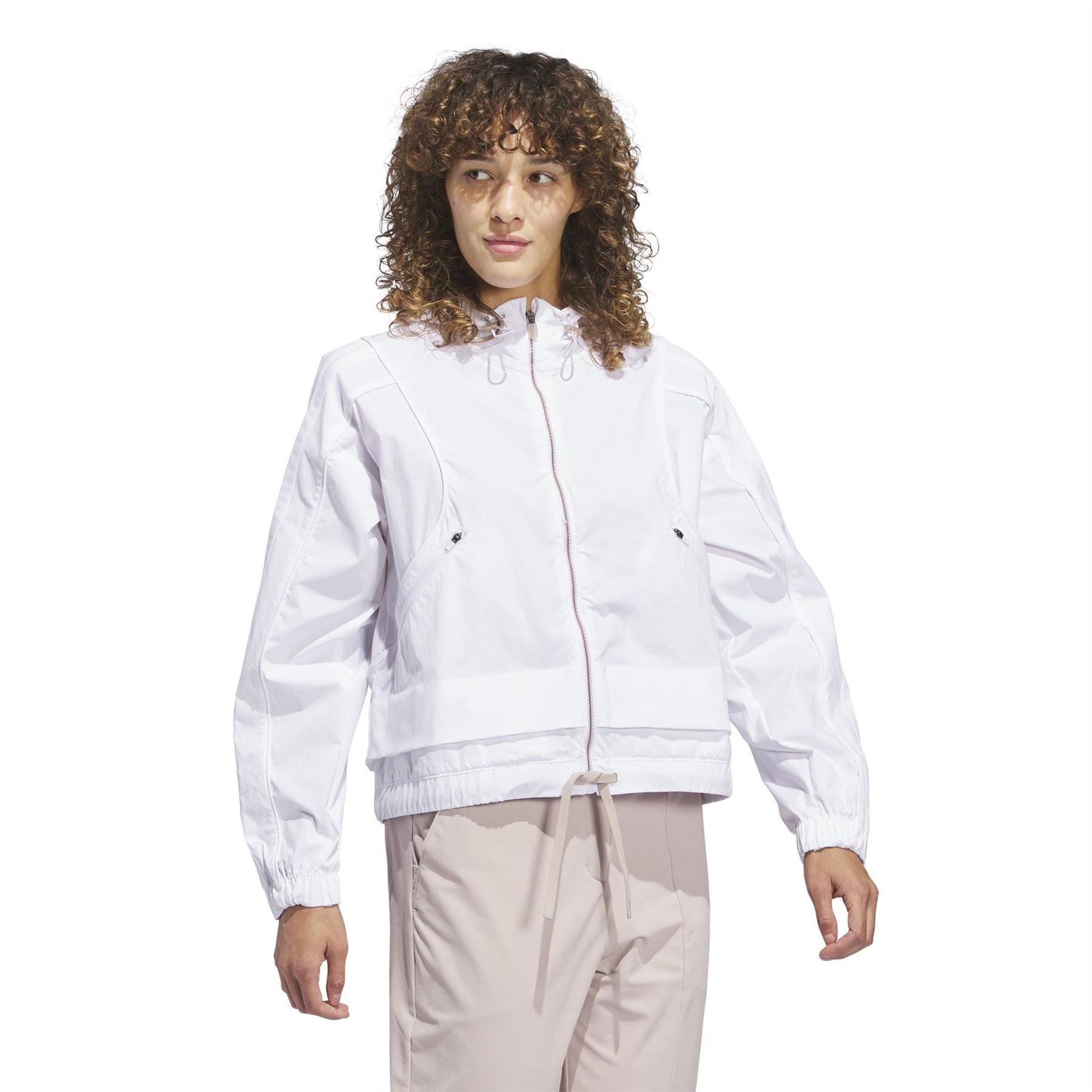 adidas Solid Patterned Hooded Full Zipper Windbreaker with Zipped Pocket
