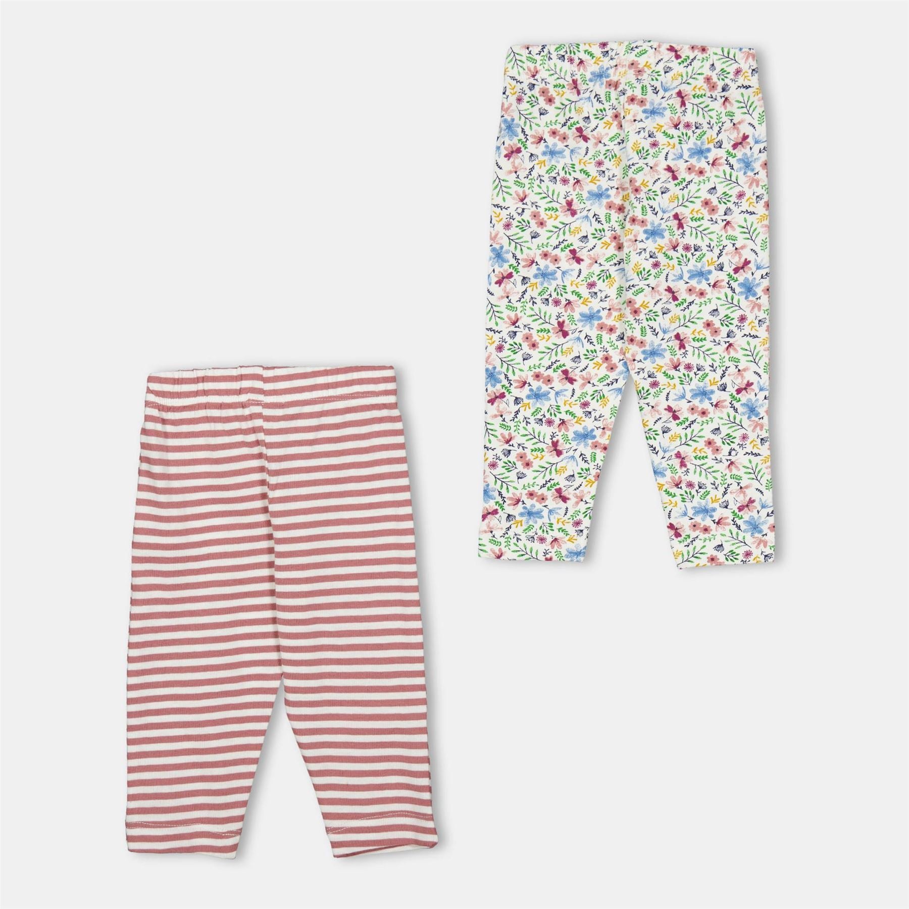 Lilly and Sid  And  Sid Multicoloured Stripe And Floral Print Leggings   2 Pack