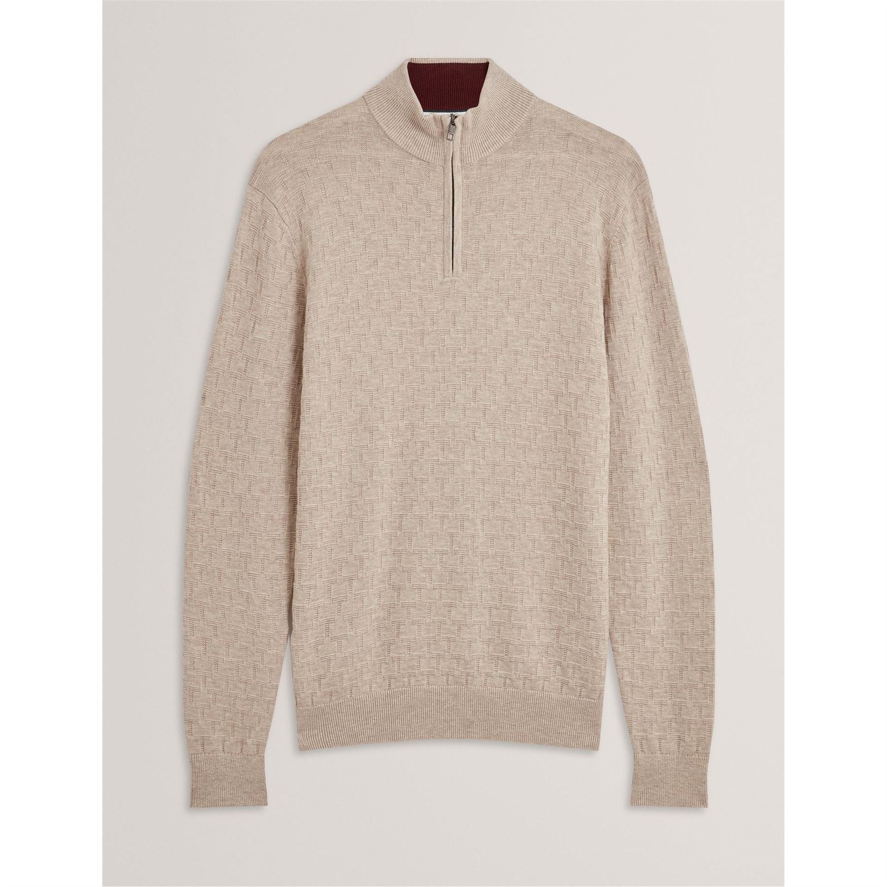 Ted Baker Zip Neck Ribbed Collar Long Sleeve Sweater