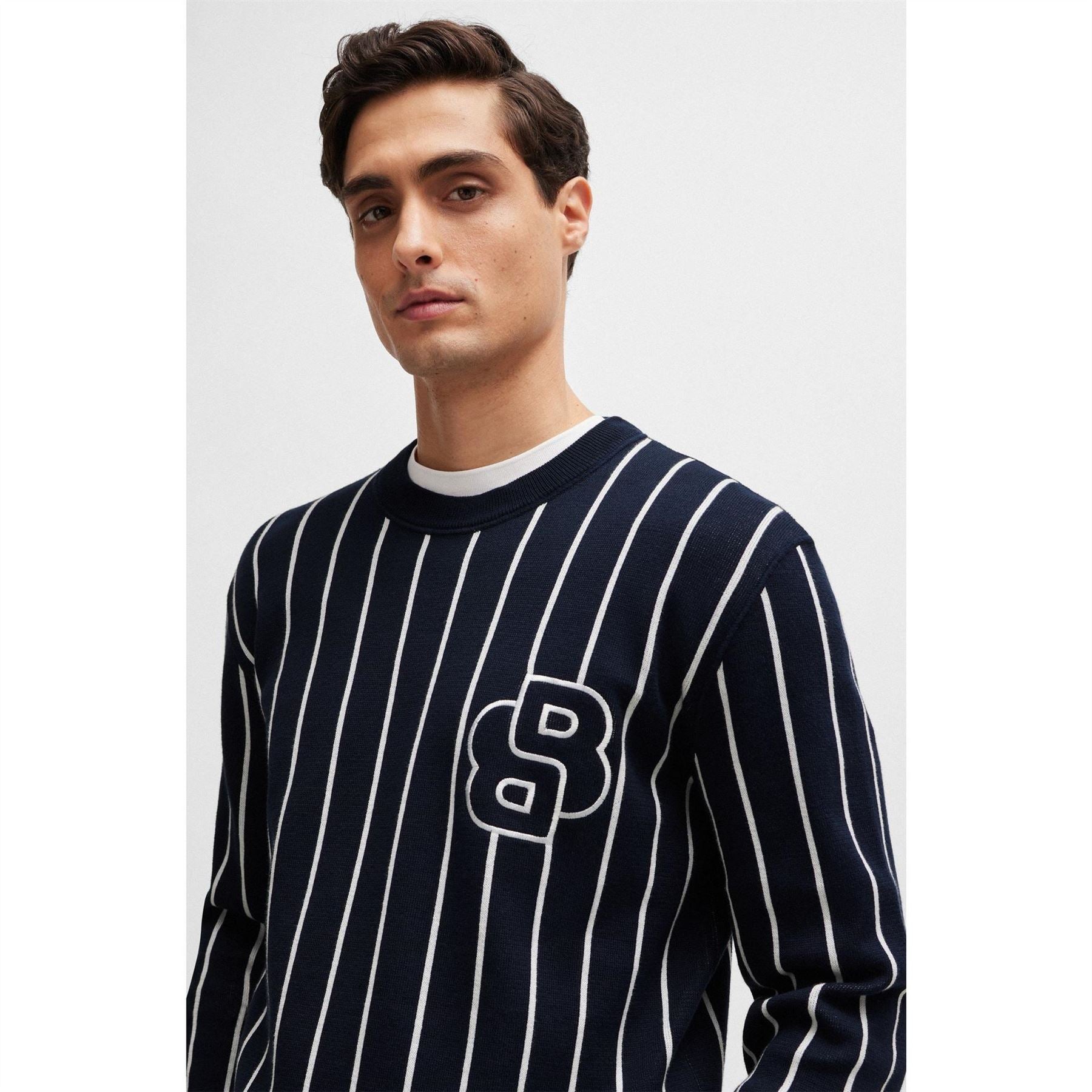 Boss Crew Neck Ribbed Collar Long Sleeve Sweater