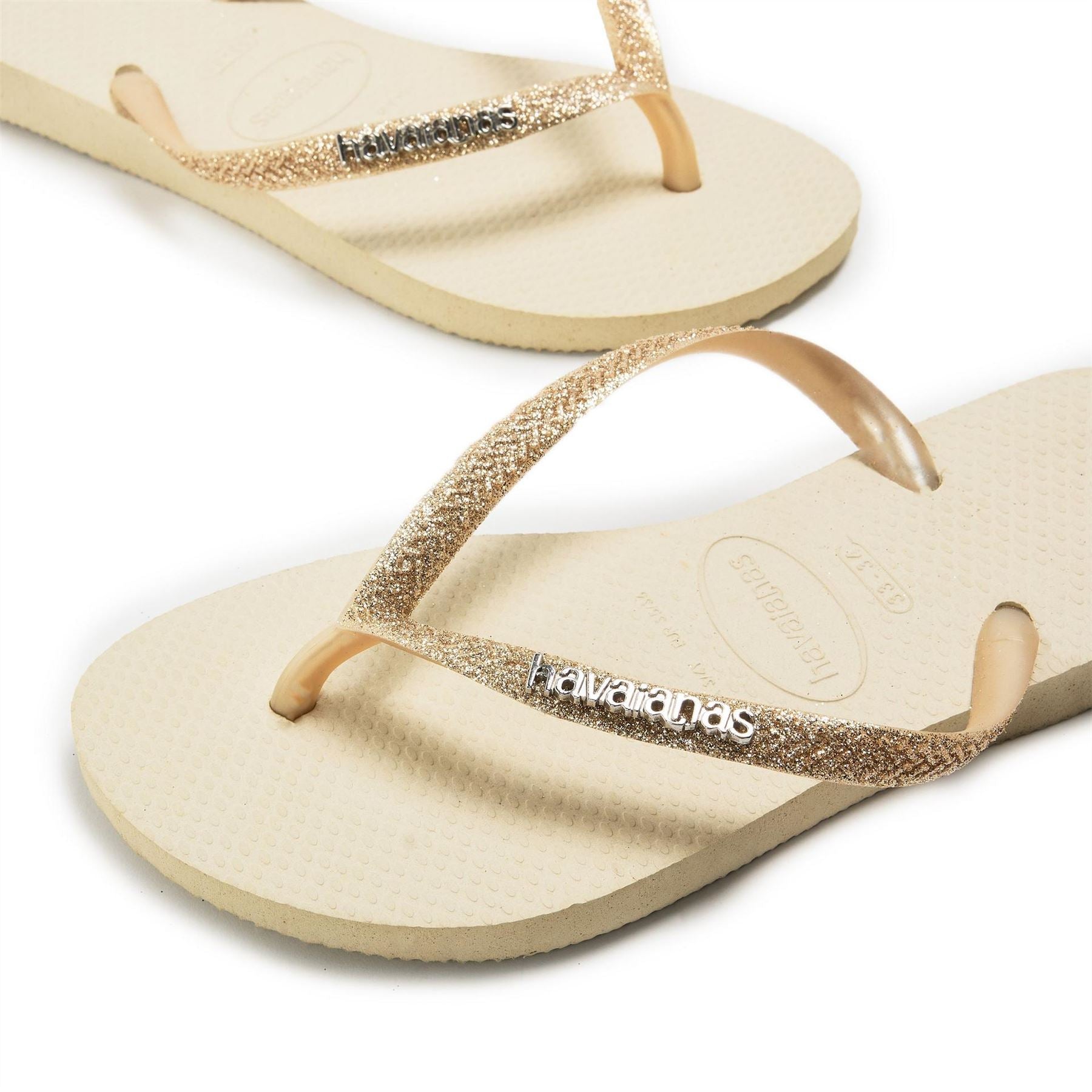 Havaianas Kids Slim Glitter Beige Flip Flops