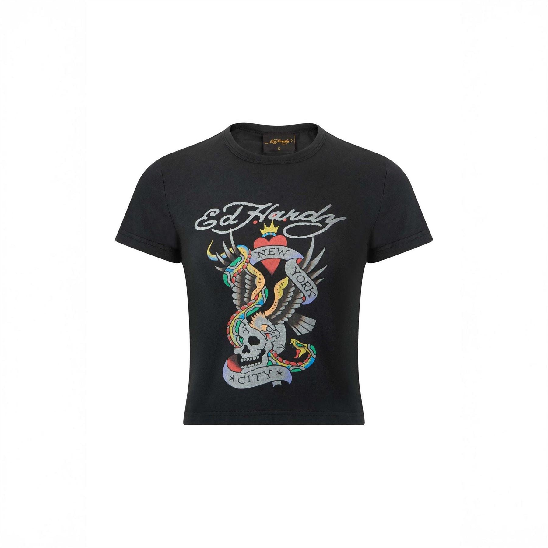 Ed Hardy Nyc Cropped Crew Neck T-Shirt