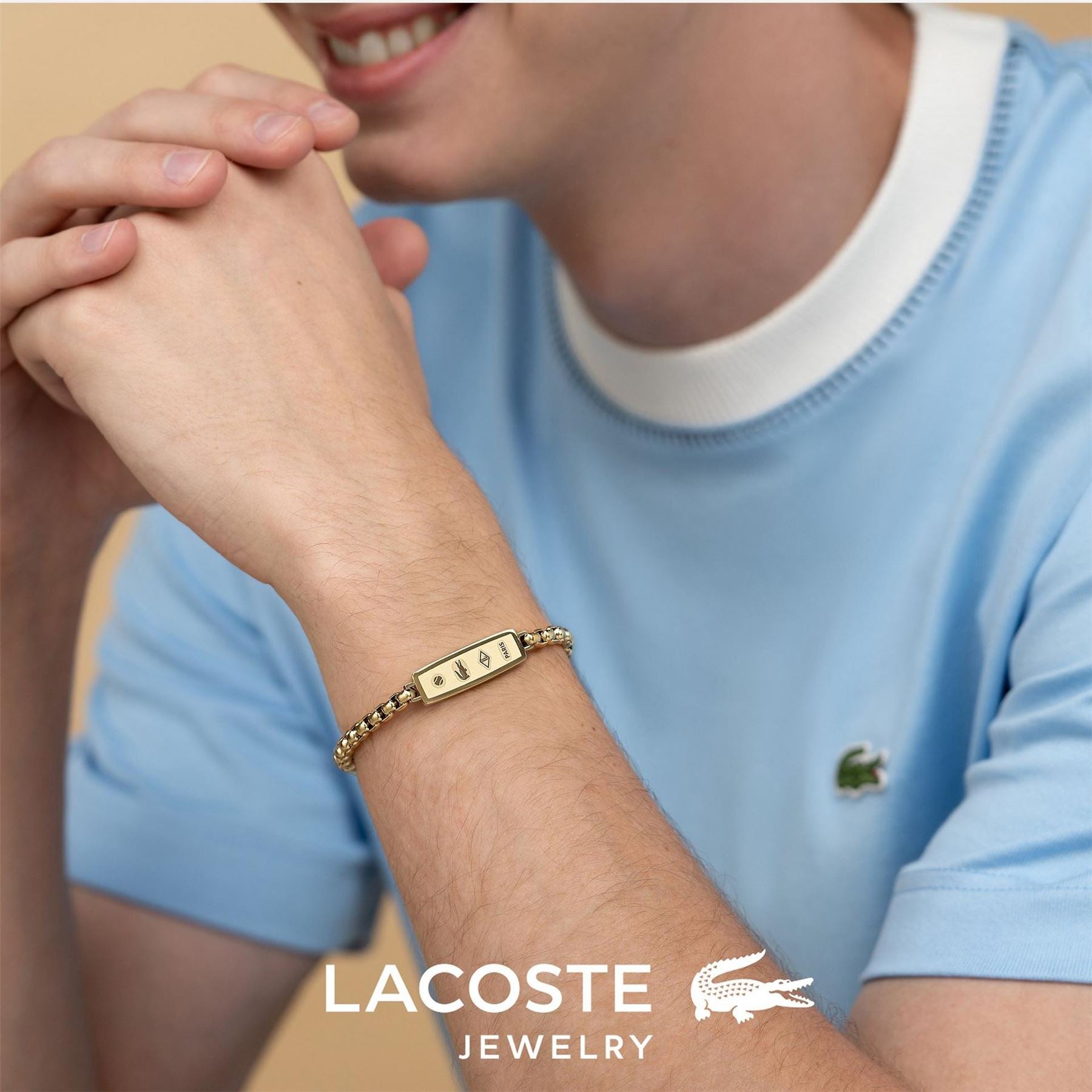 Lacoste Mens District Gold Ip Reversible Pendant Bracelet