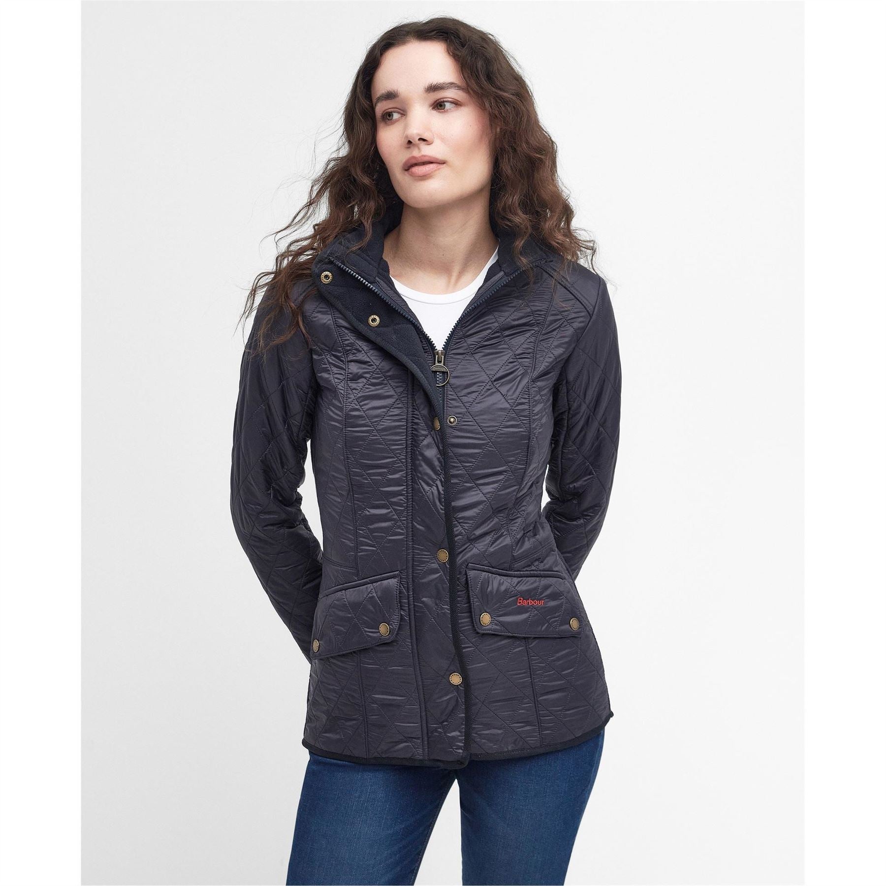 Barbour Cavalry Polarquilt Diamond Quilted Fleece Lined Long Sleeve Slim Fit Quilted Jacket