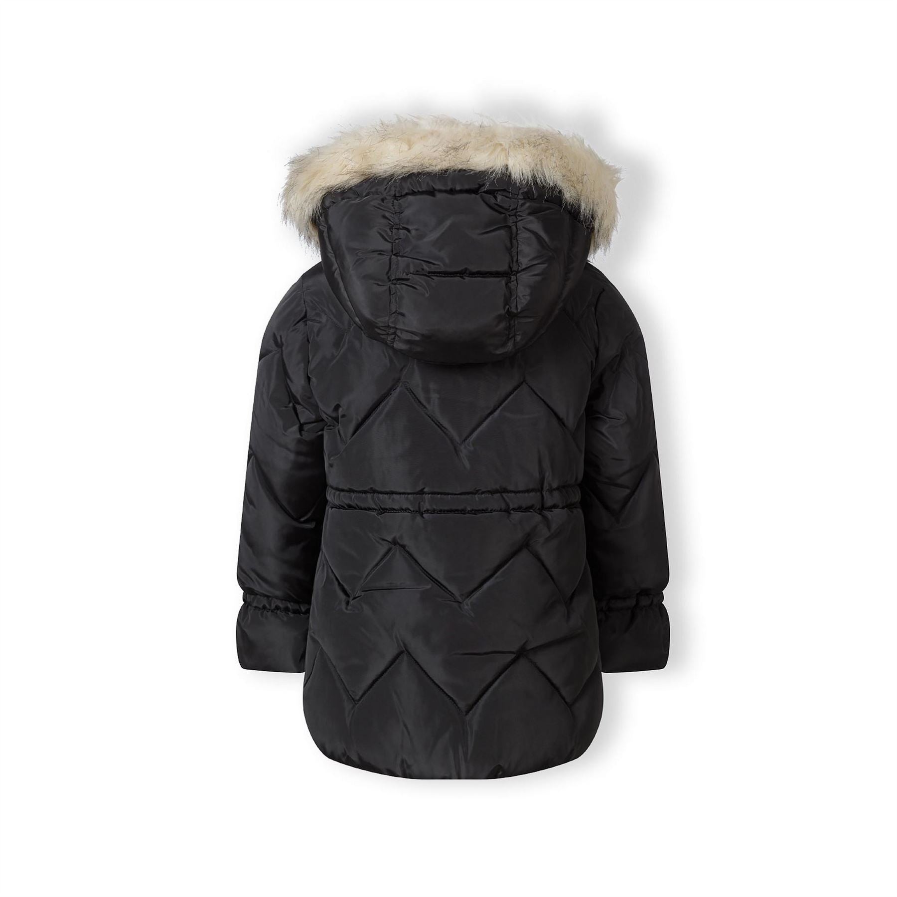 Minoti Girls Mid Length Quilted Winter Jacket Faux Fur Hood Black