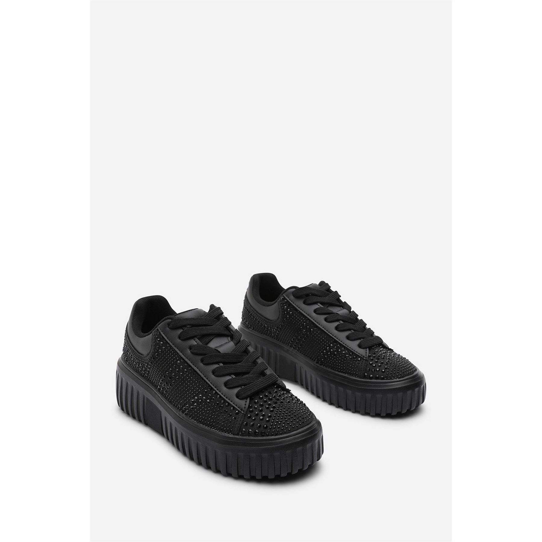 Wheres That From Lace Up Trainer With Diamante Pattern And Chunky Sole