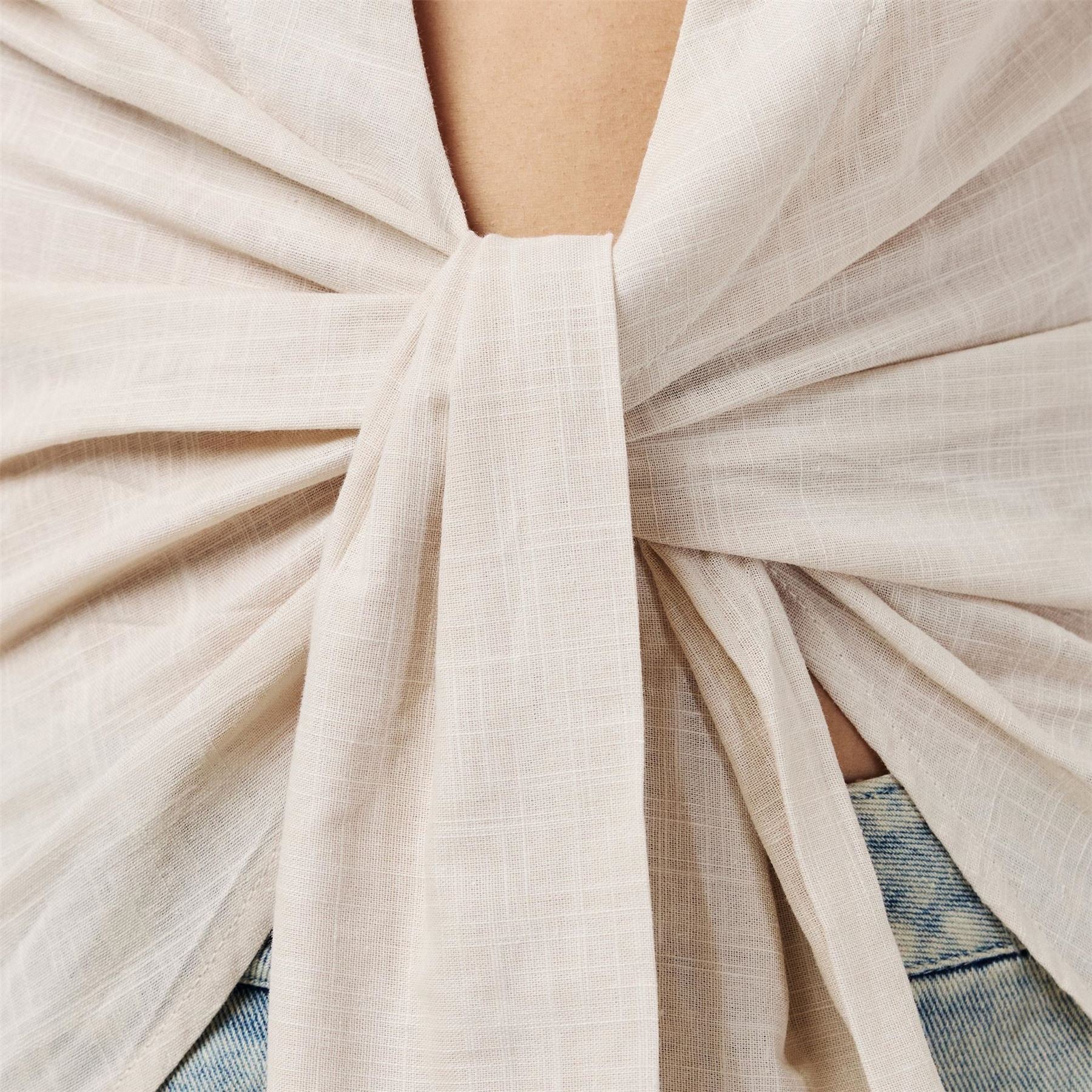 Missy Empire Beige Linen Tie FronT-Shirt