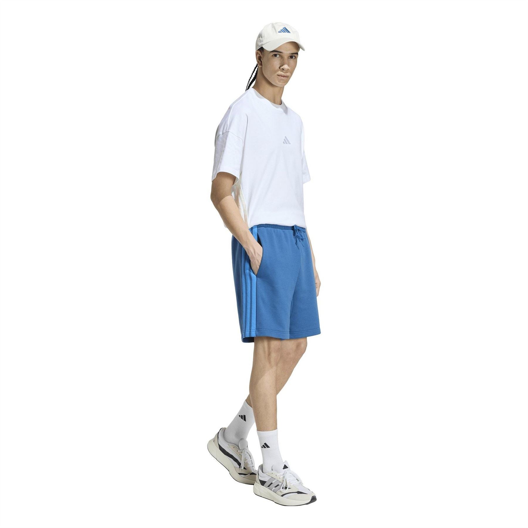 adidas Mens Essentials 3 Stripe Fleece Shorts